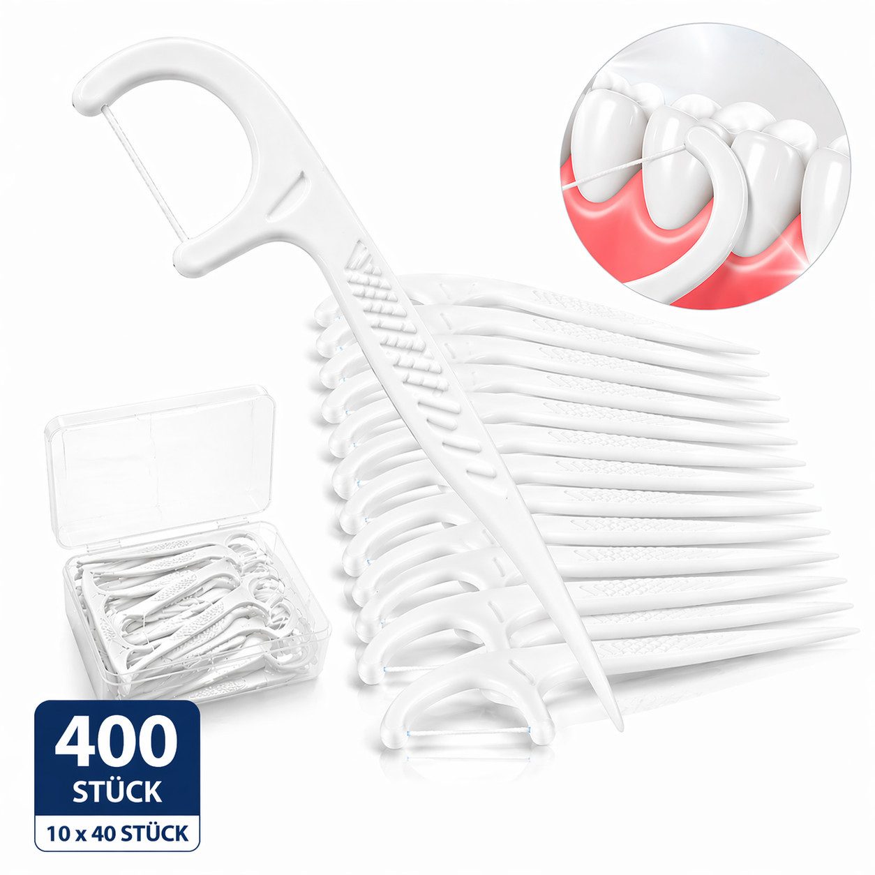Sibastore Zahnseide-Stick, (Spar-Set, 400-St), 2-in-1 Floss & Pick