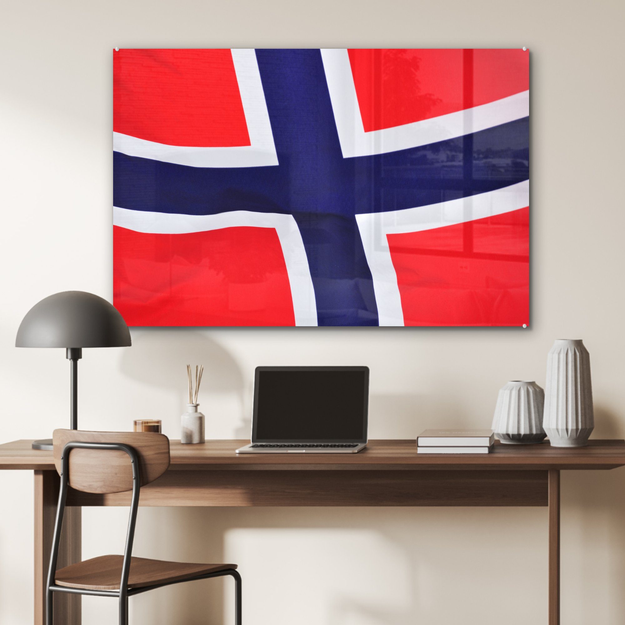 von MuchoWow & (1 St), Wohnzimmer Schlafzimmer Acrylglasbild Acrylglasbilder Flagge Norwegen, der Nahaufnahme