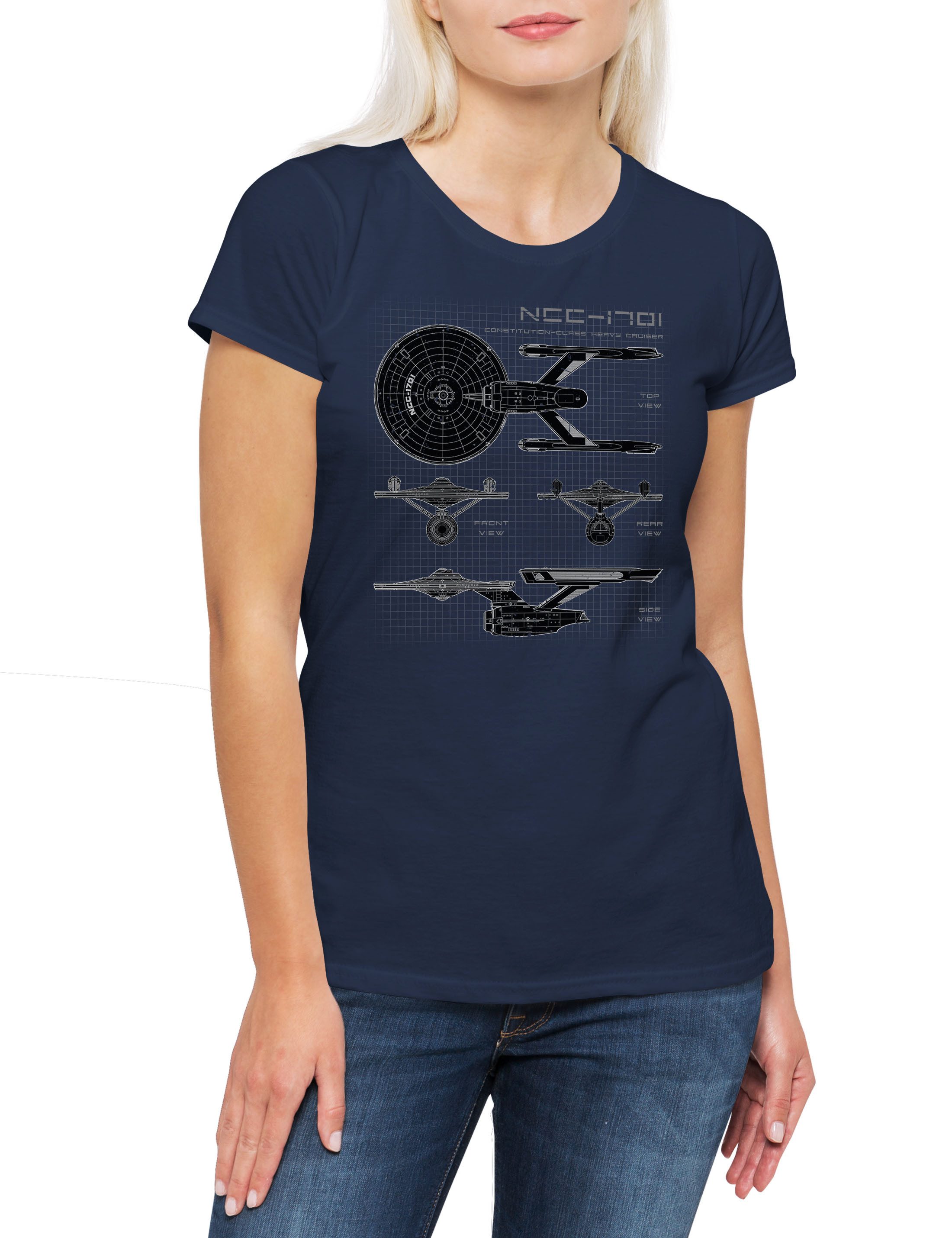 Print-Shirt Star Ship Blueprint Damen T-Shirt Blaupause NCC-1701 Enterprise USS