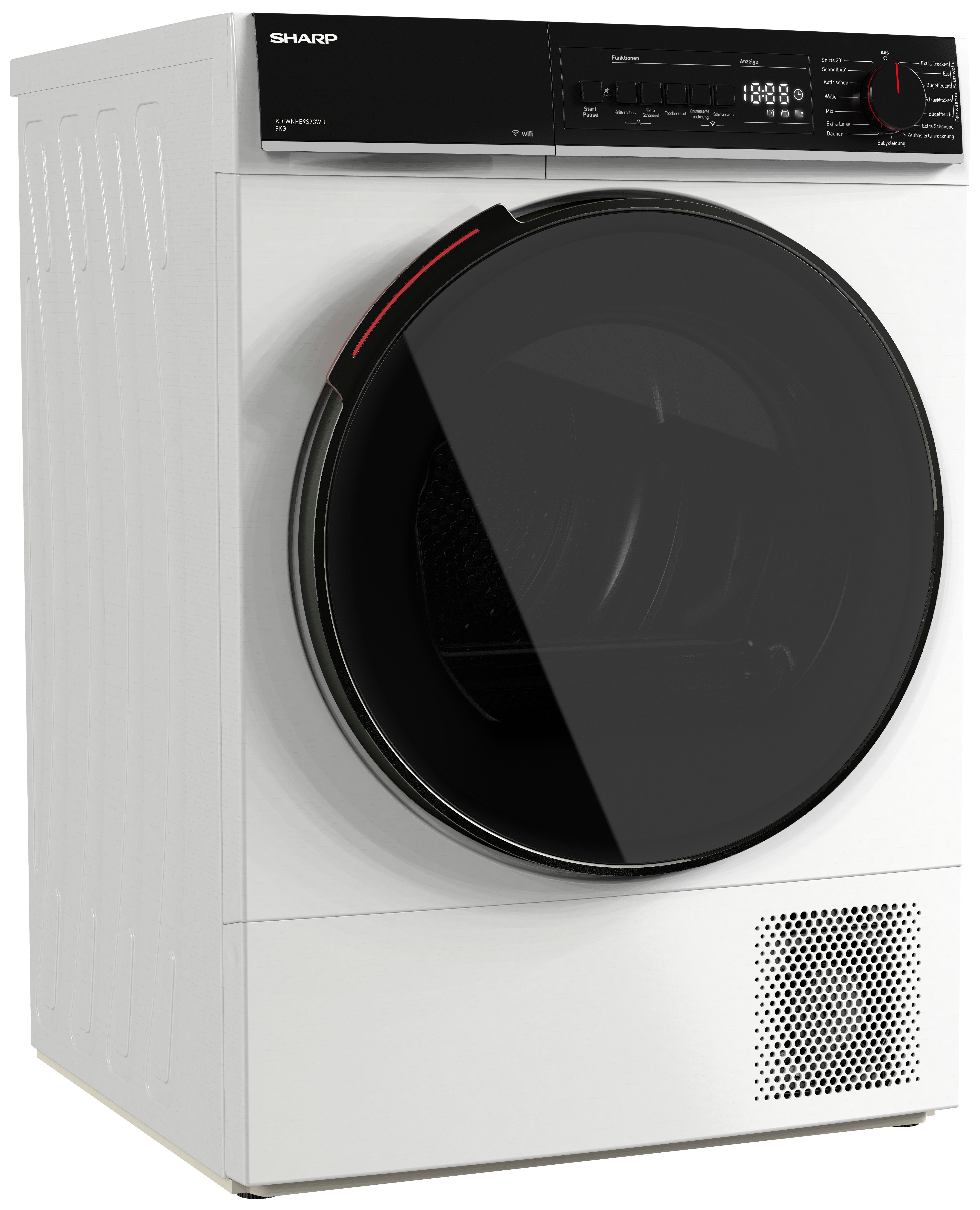 Sharp Wärmepumpentrockner KD-WNHB, wechselnde Trommelrotation, Sensortrocknung, 15 Programme KD-WNHB9S9GWB-DE, WiFi, VeeZy App-Steuerung, BubbleDrum, LED-Trommelbeleuchtung