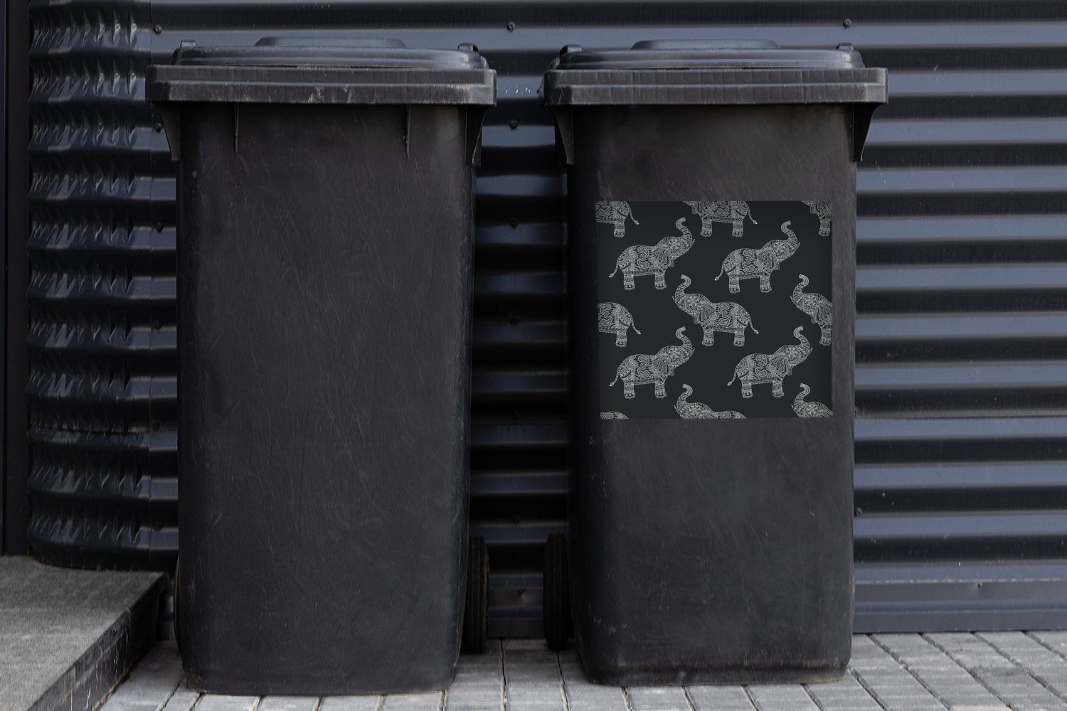 Boho Sticker, - Muster St), Mülltonne, MuchoWow Abfalbehälter - Mülleimer-aufkleber, (1 Container, Wandsticker Elefant