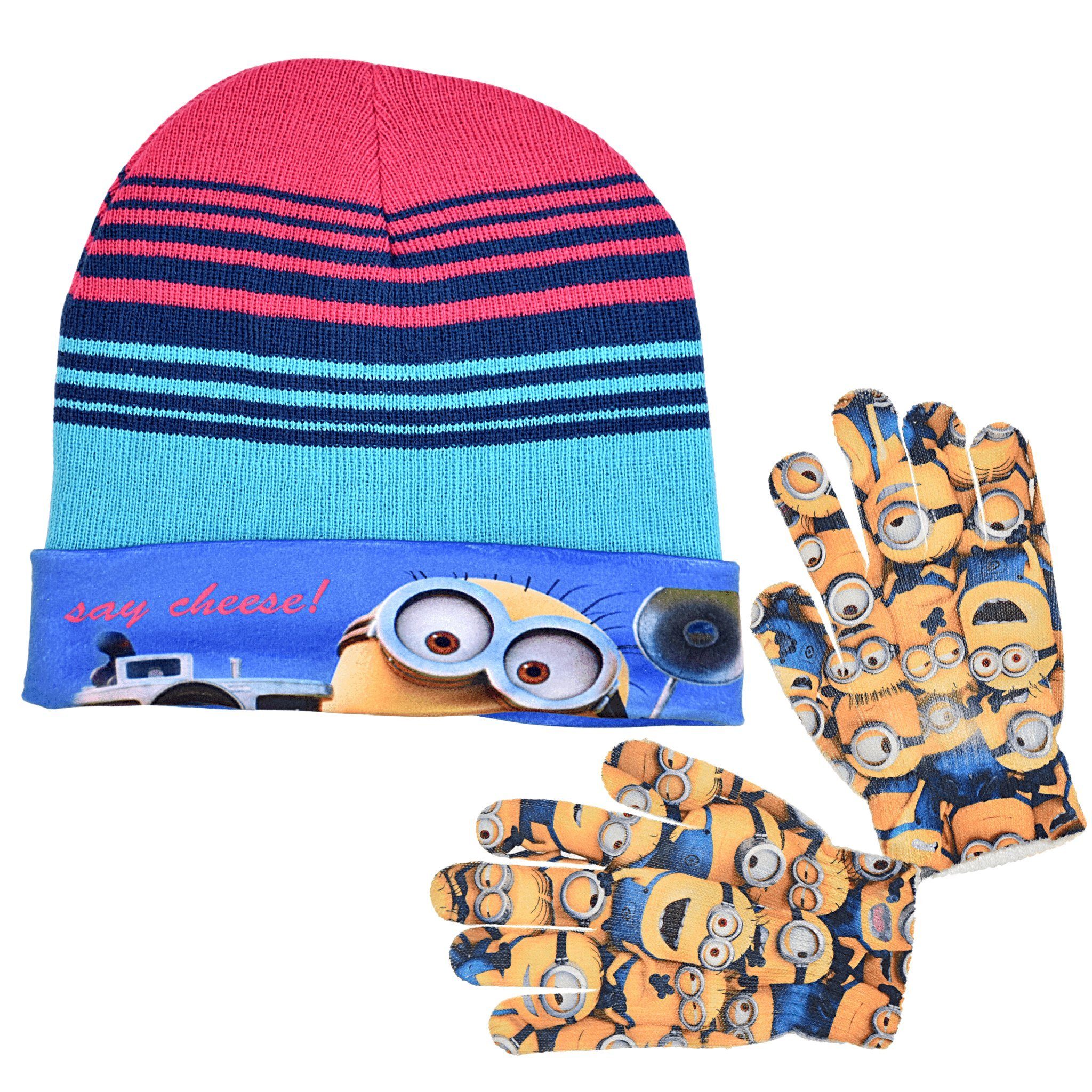 Minions Strickmütze (2-St) Set mit Handschuhen - Wintermütze für Mädchen Gr. 52,54 cm