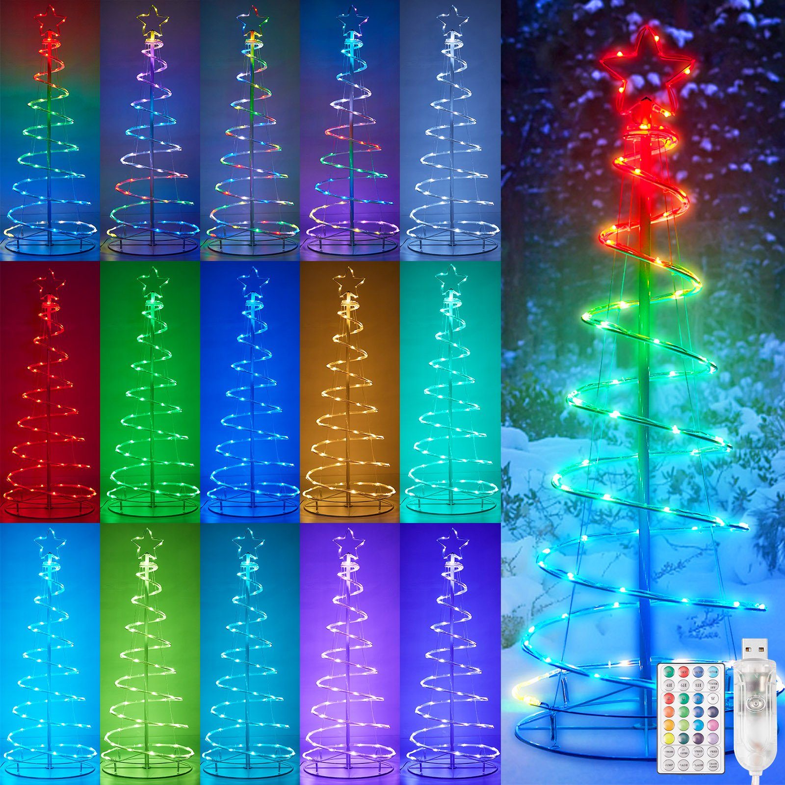 MUPOO LED-Baummantel LED Weihnachtsbaum LED-Lichterkette,USB Baummantel, Lichterkette 73/100/135LEDs LED Timer&Fernbedienung,Zusammenklappbar