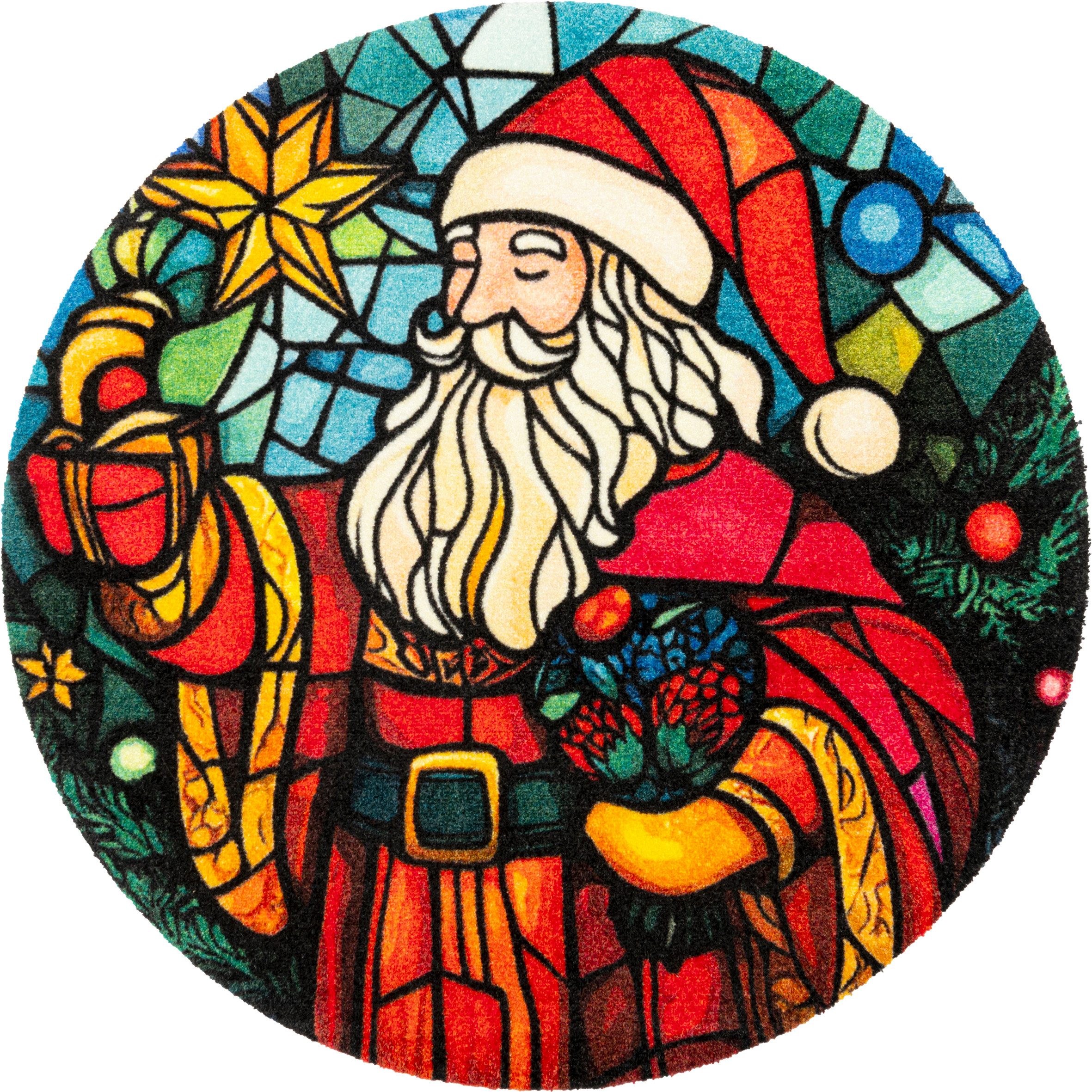 wash+dry by Kleen-Tex Fußmatte Stainglass Santa, rechteckig, Höhe: 9 mm, waschbar und trocknergeeignet
