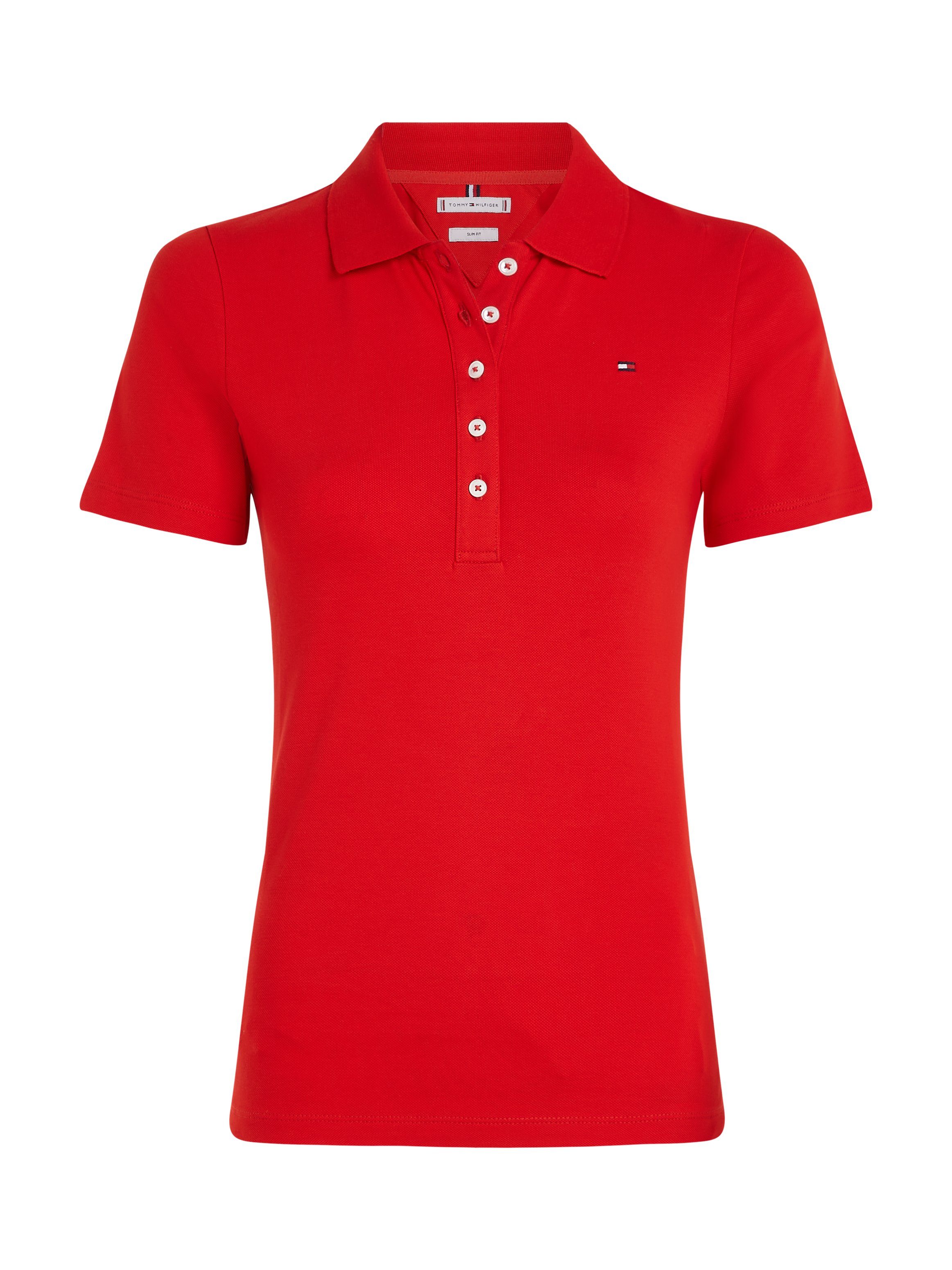 Poloshirt mit Fierce_Red Hilfiger SS PIQUE Logostickerei Tommy dezenter 1985 SLIM Tommy Hilfiger POLO