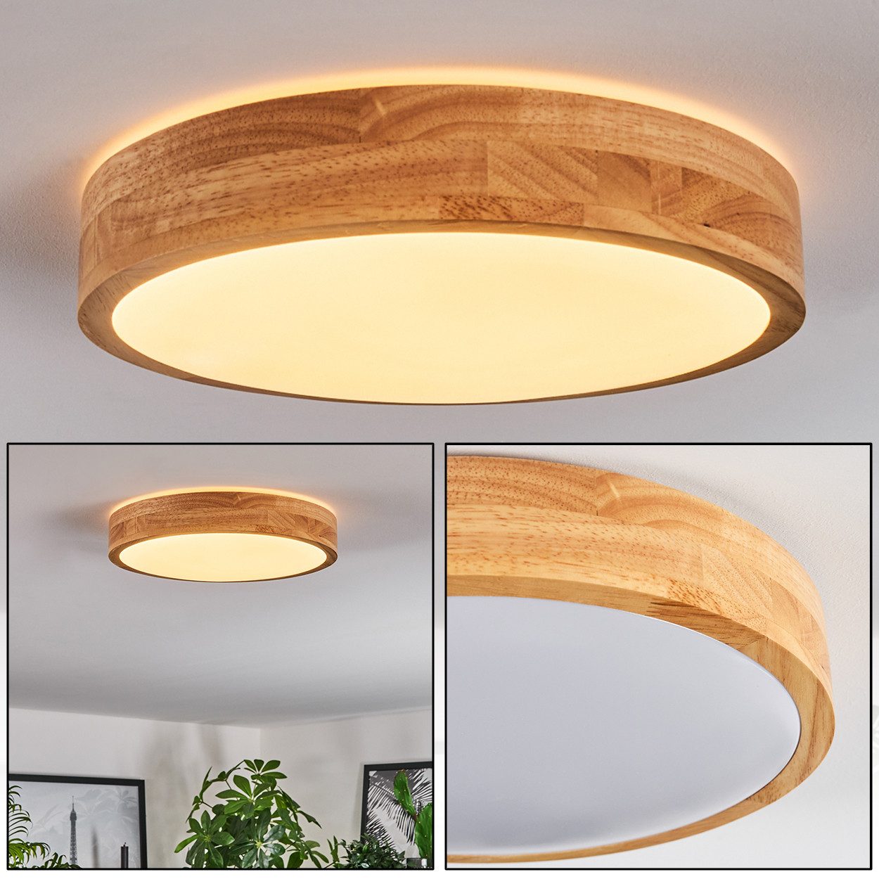 hofstein Deckenleuchte moderne Deckenlampe aus Metall/Bambus/Kunststoff günstig online kaufen