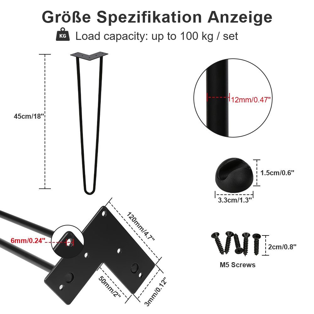 Clanmacy Tischbein 4x Tischbeine Hairpin Legs für Kommode - 15-72cm günstig online kaufen