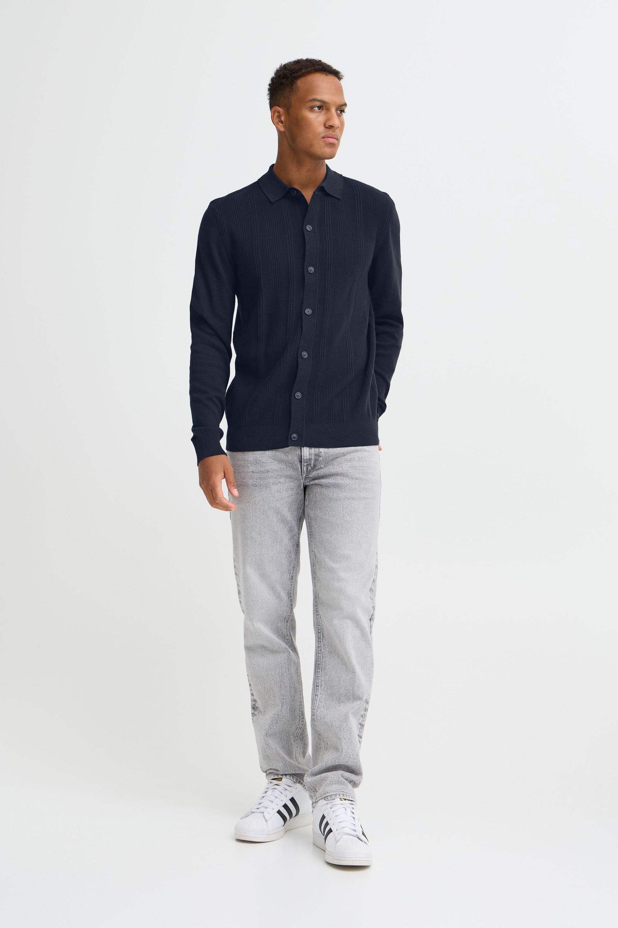 Blend Kurzarmshirt BHBaron (1-tlg) Eleganter Feinstrick-Pullover mit Polo-Kragen und Knopfleiste
