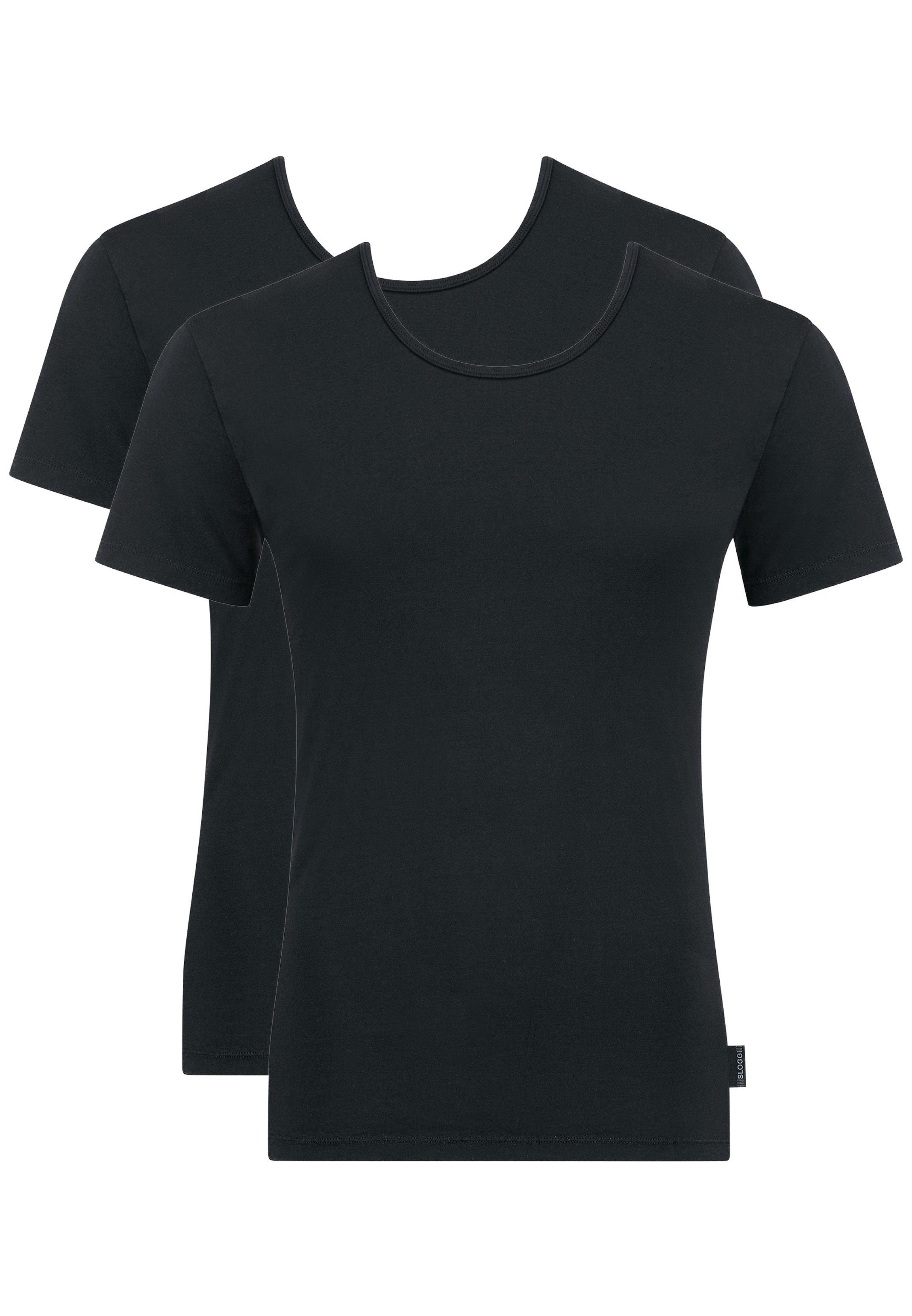Sloggi Unterhemd 2er Pack 24/7 (Spar-Set, 2-St) Unterhemd / Shirt Kurzarm - Baumwolle - Bequem und anschmiegsam Schwarz | Unterhemden