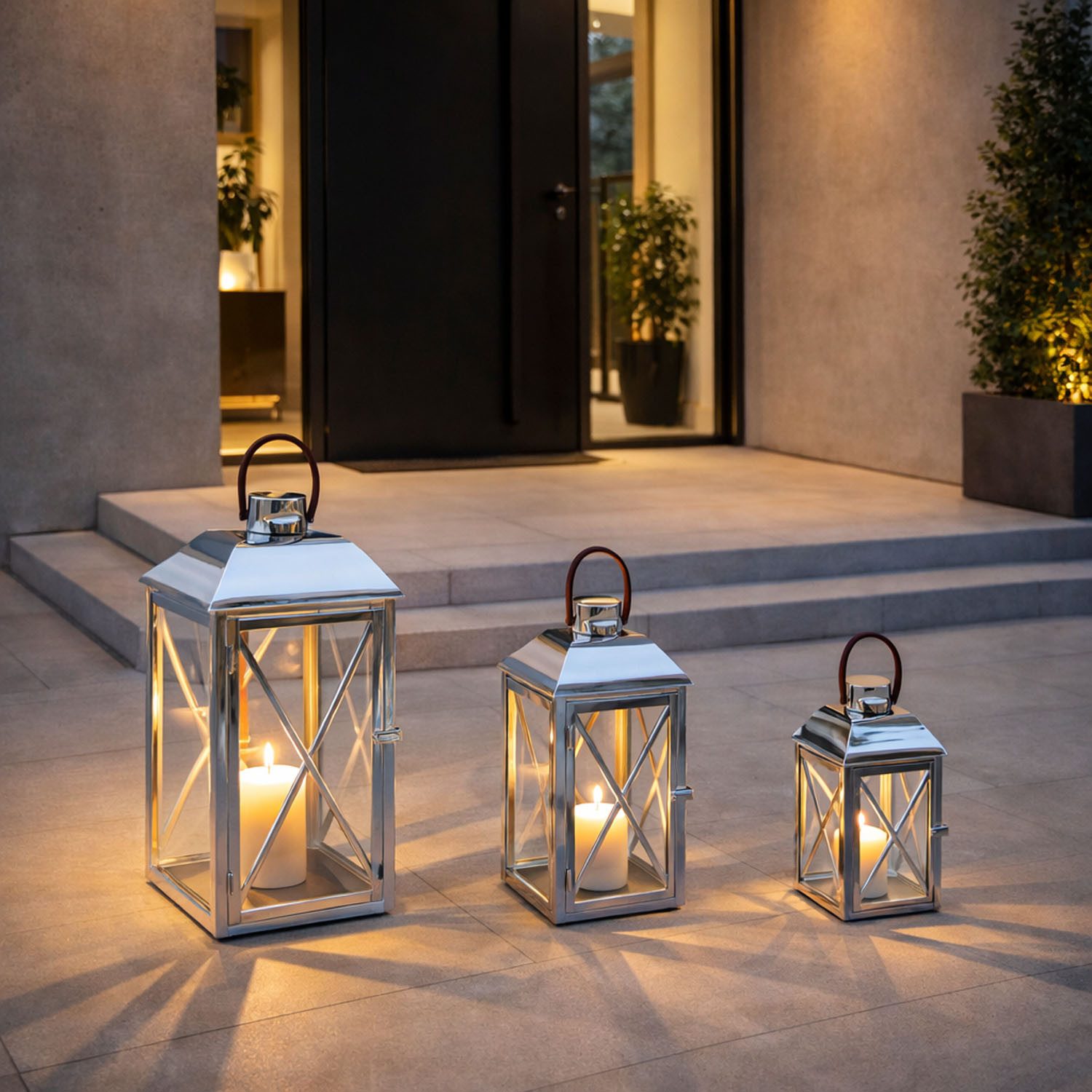 Mojawo Laterne 3er Set Edelstahl Glas Laternen Windlicht Gartenlaterne H25/35/49cm