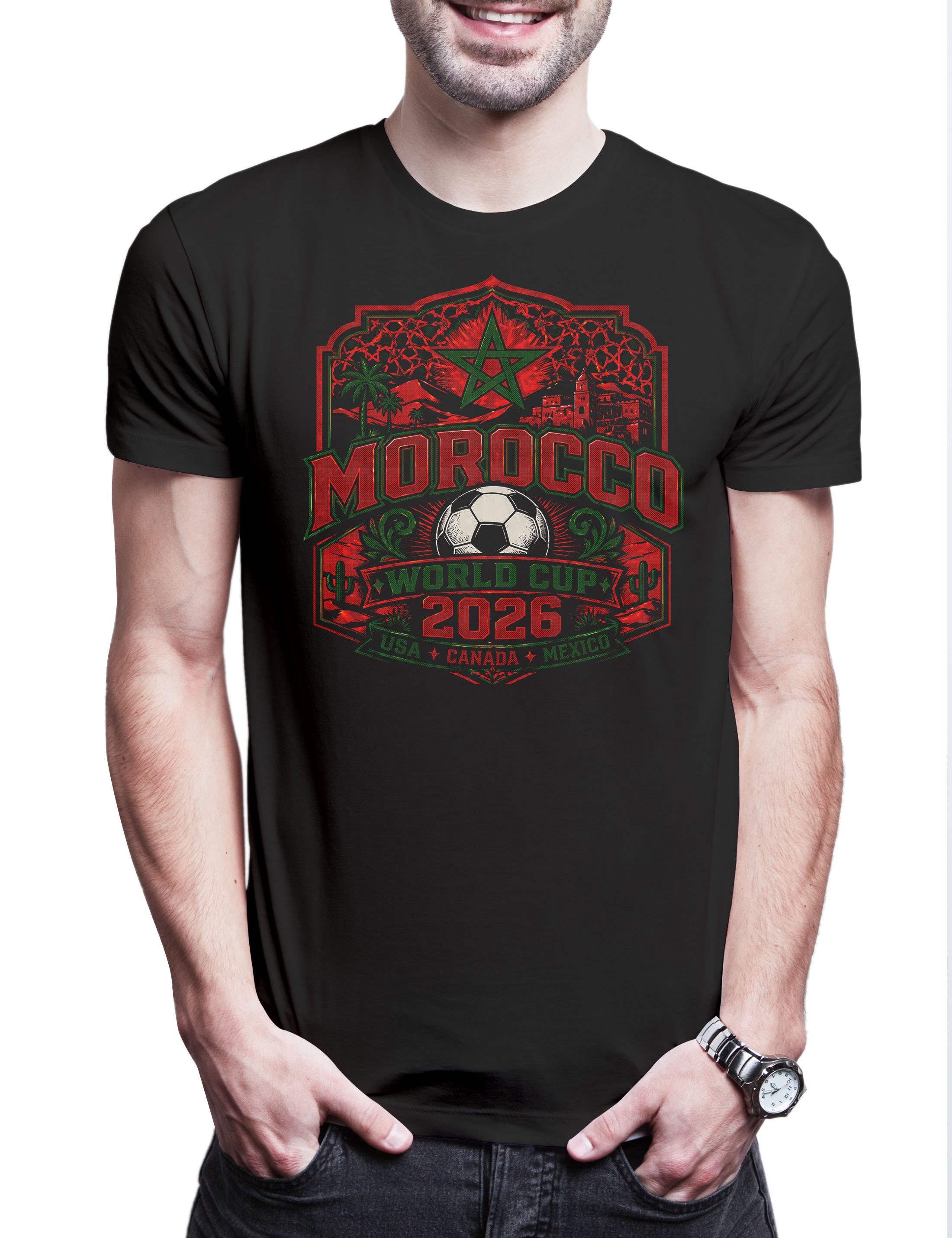 Urban Backwoods Print-Shirt Team Morocco 1 Herren T-Shirt Marokko WM 2026 Maghreb Atlas Marrakech (1-tlg) Berber Casablanca Rouge Vert