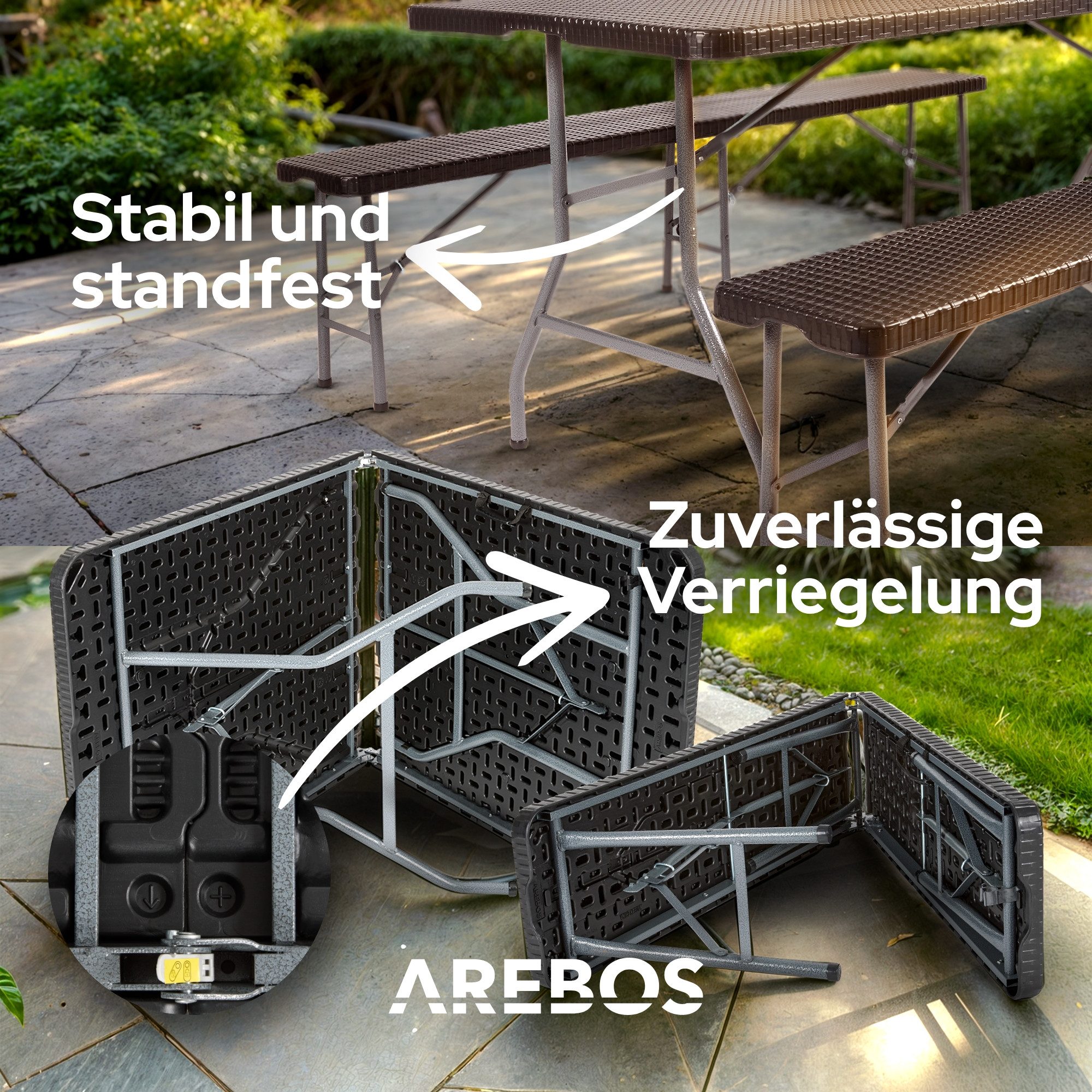 Arebos Bierzeltgarnitur Festzeltgarnitur, Biertisch Set, klappbar Campingtisch, (Set, Garnitur), Wetterfest & Pflegeleicht