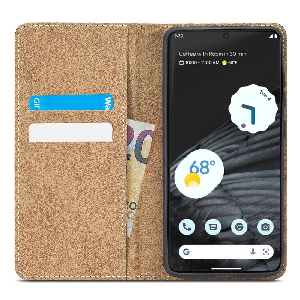 FITSU Handyhülle Handytasche für Google Pixel 7 Hülle Schwarz 6,3 Zoll, Flipcase für Google Pixel 7 Handyhülle, Handytasche mit Kartenfach