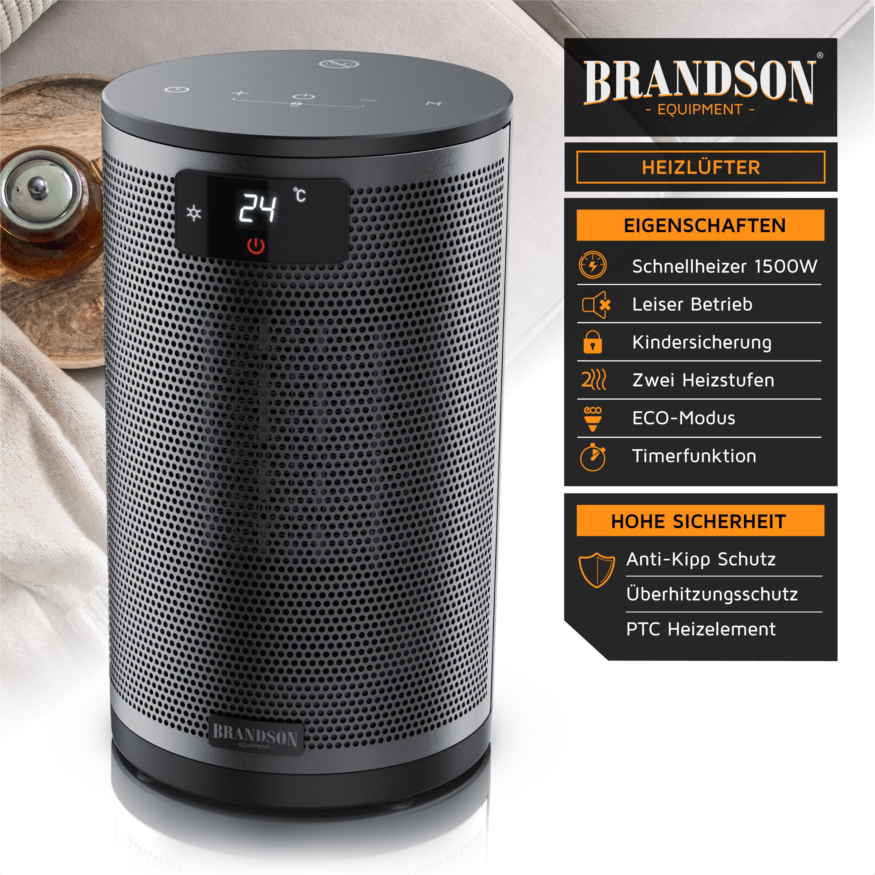 Brandson Heizlüfter Keramik Heizgerät, 2 Heizstufen, ECO‑Modus, Fernbedienu günstig online kaufen