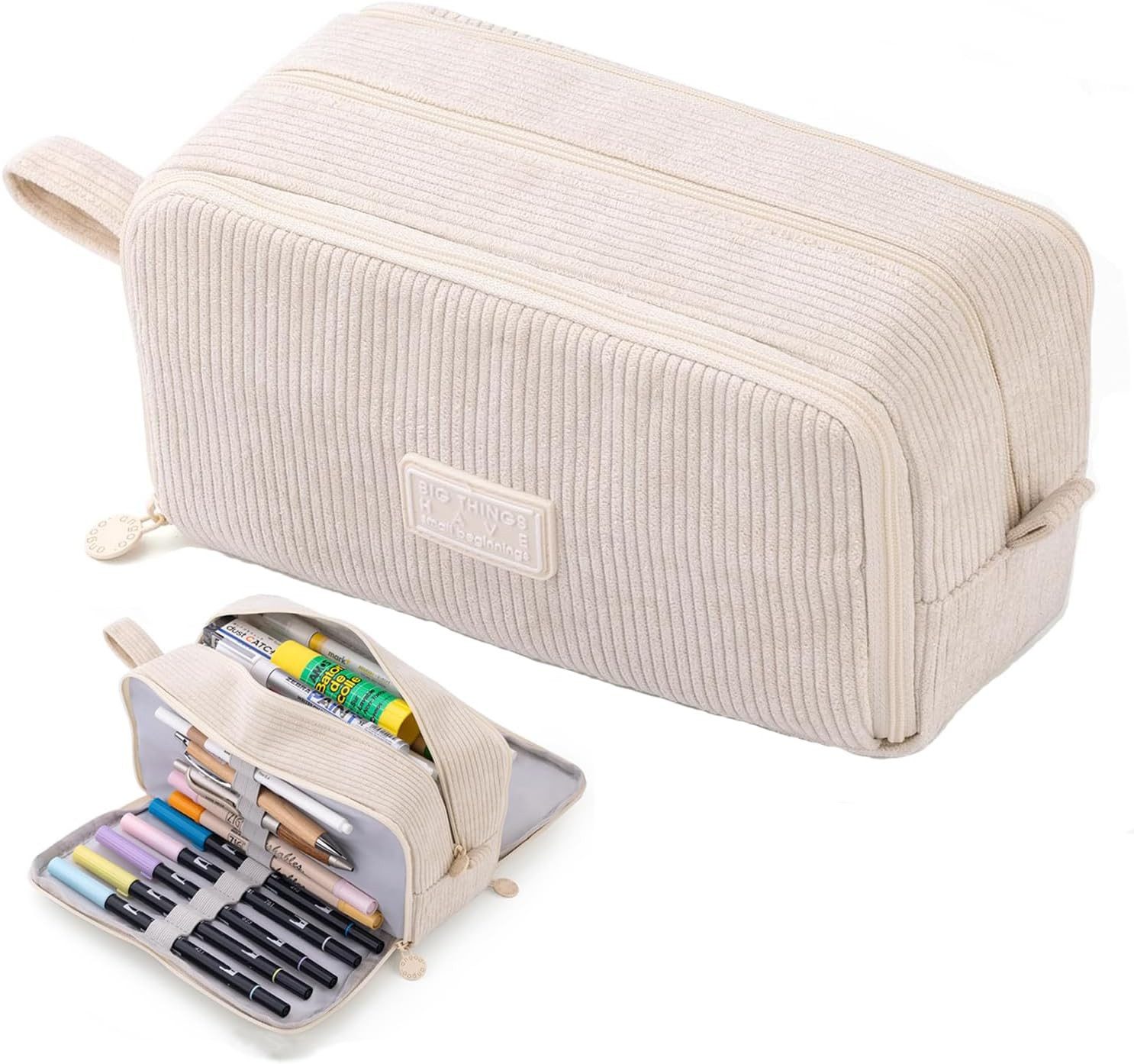 Agger Federmäppchen aus Cord-Stoff Federtaschen Mäppchen mit 3 Fächer Schulmäppchen Große
