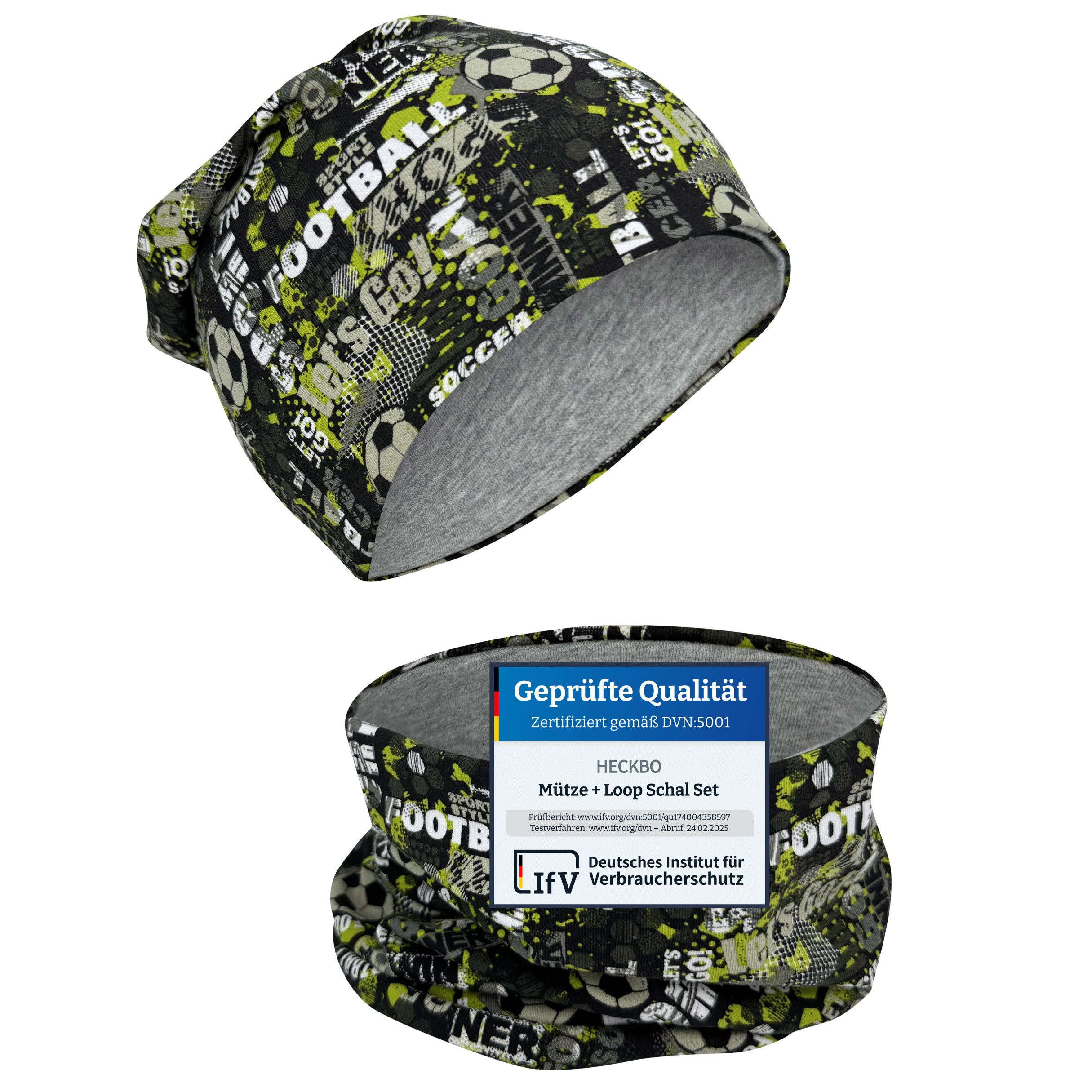 HECKBO Beanie HECKBO Kinder Mädchen Jungen Beanie Mütze & Loop-Schal Set