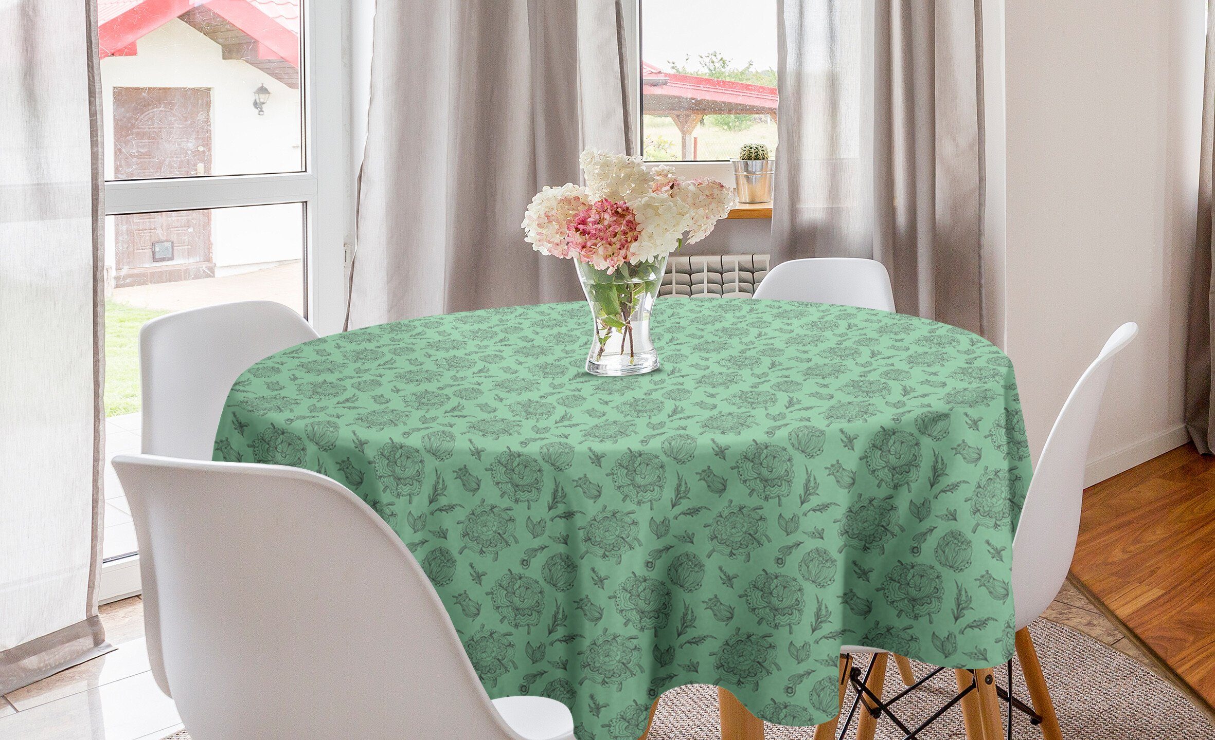 Abakuhaus Tischdecke Kreis Tischdecke Abdeckung für Esszimmer Küche Dekoration, Minze Botanische Blumen Pflanzen Pflanzliche