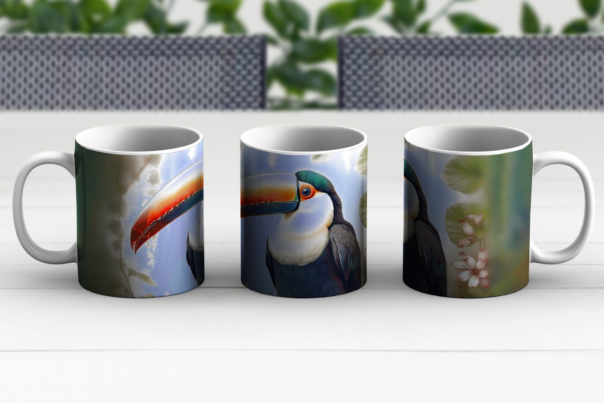 Pflanzen, Teetasse, Keramik, Geschenk Tasse - MuchoWow Blumen - - Tukan Becher, Teetasse, Kaffeetassen, Vogel