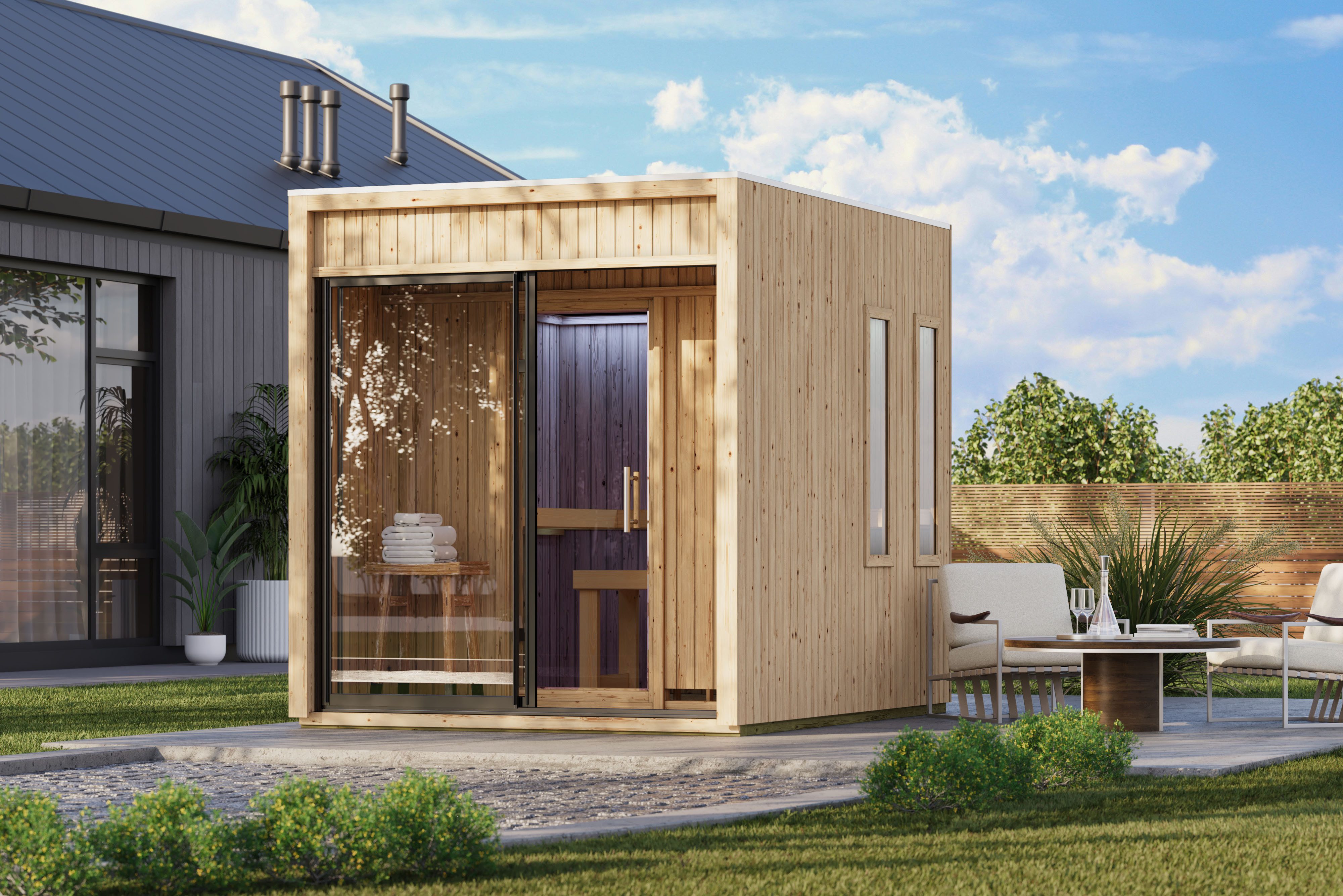 Karibu Saunahaus Danielo, BxTxH: 219,5 x 287,5 x 244 cm, 73 mm, verschiedene Varianten