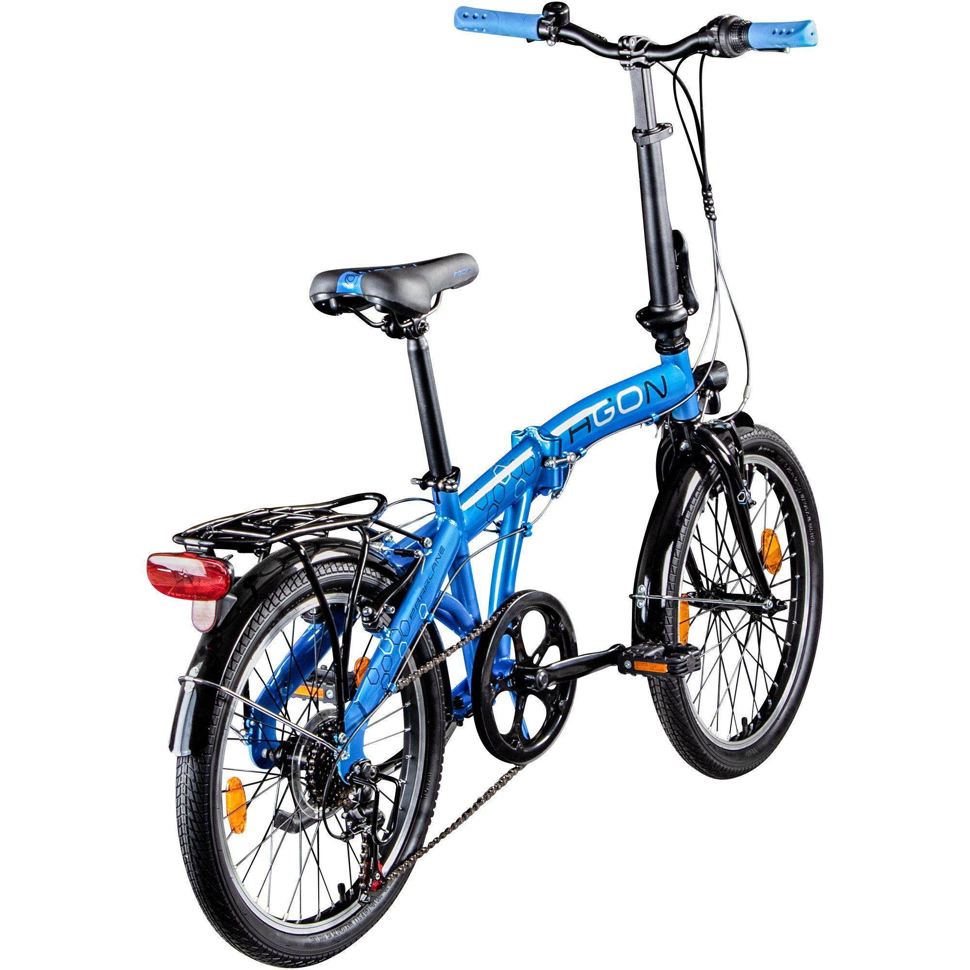 agon® Faltrad Parklane, 6 Gang Shimano Tourney Schaltwerk, Kettenschaltung, 20 Zoll Klapprad 150 - 185 cm mit StVZO Licht Faltrad City Urban Bike