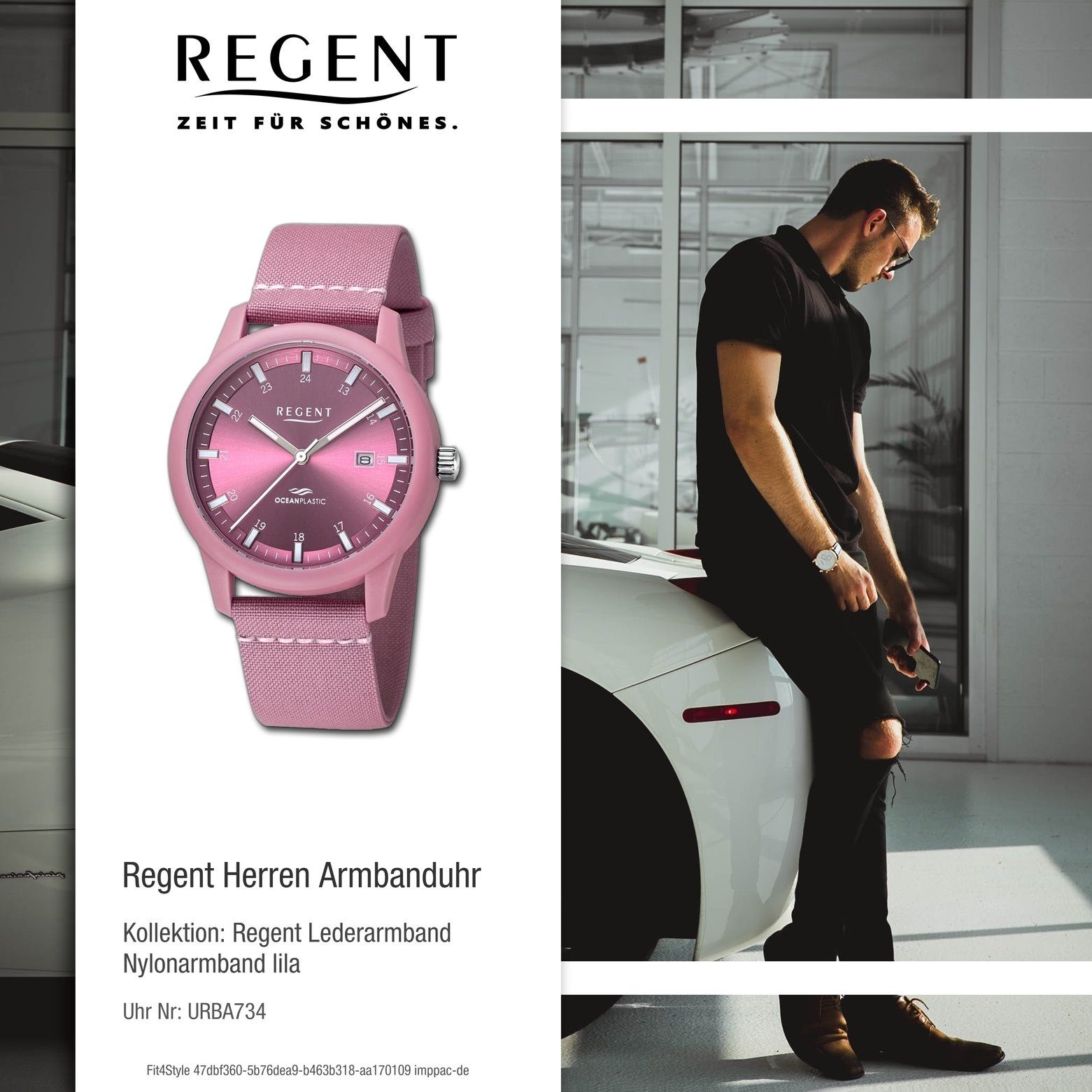 Regent Quarzuhr rund, Herren Regent extra Analog, Armbanduhr Nylonarmband 40mm), groß Armbanduhr (ca. Herren