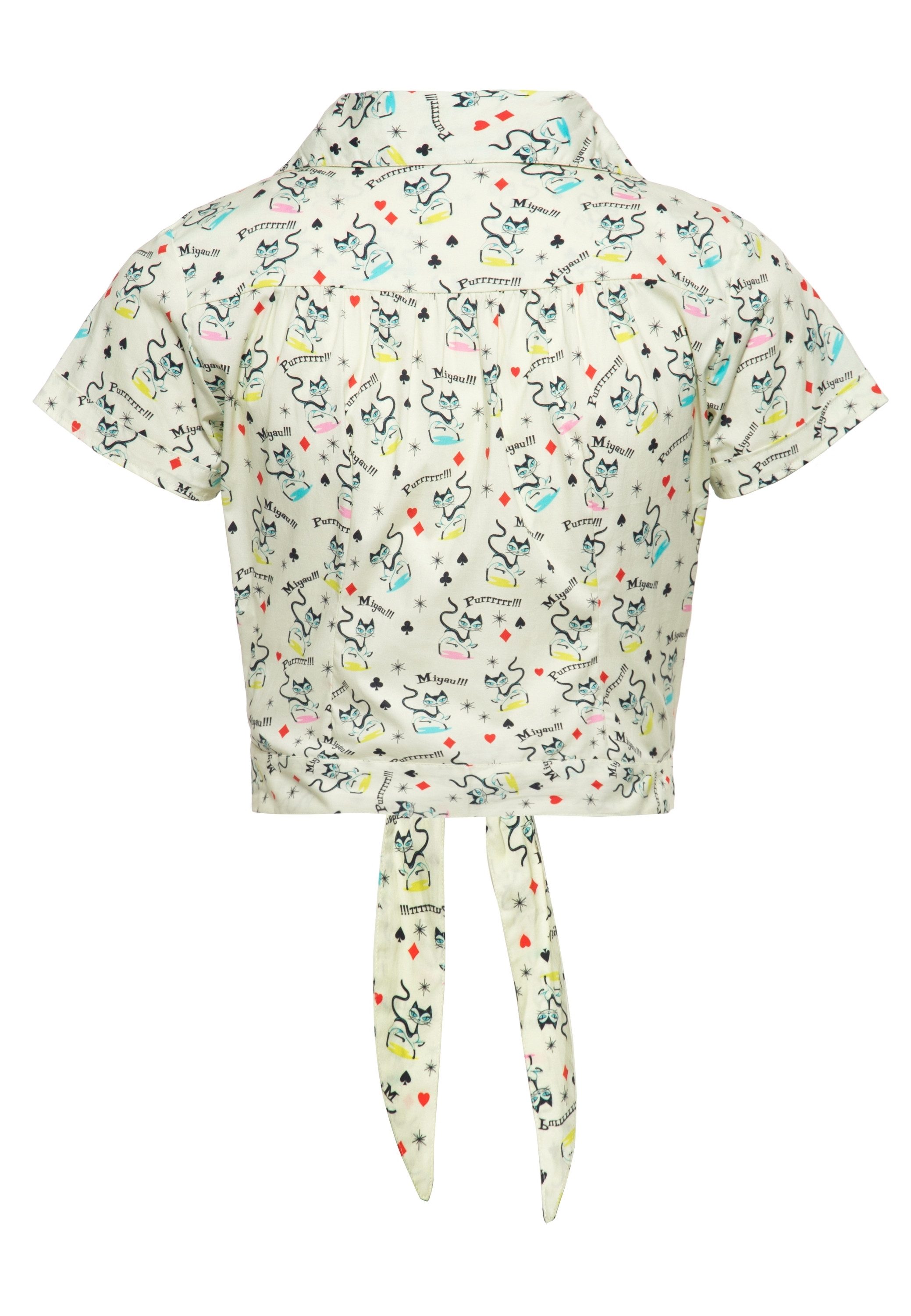 QueenKerosin Kurzarmbluse Retro Cats mit Bindeband günstig online kaufen