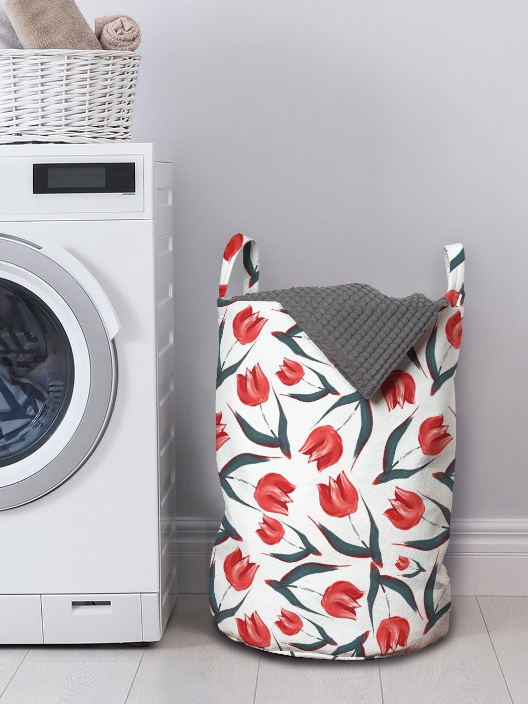 Abakuhaus Wäschesäckchen Wäschekorb mit Griffen Waschsalons, rot Inspired Tulpen für Kordelzugverschluss Vintage