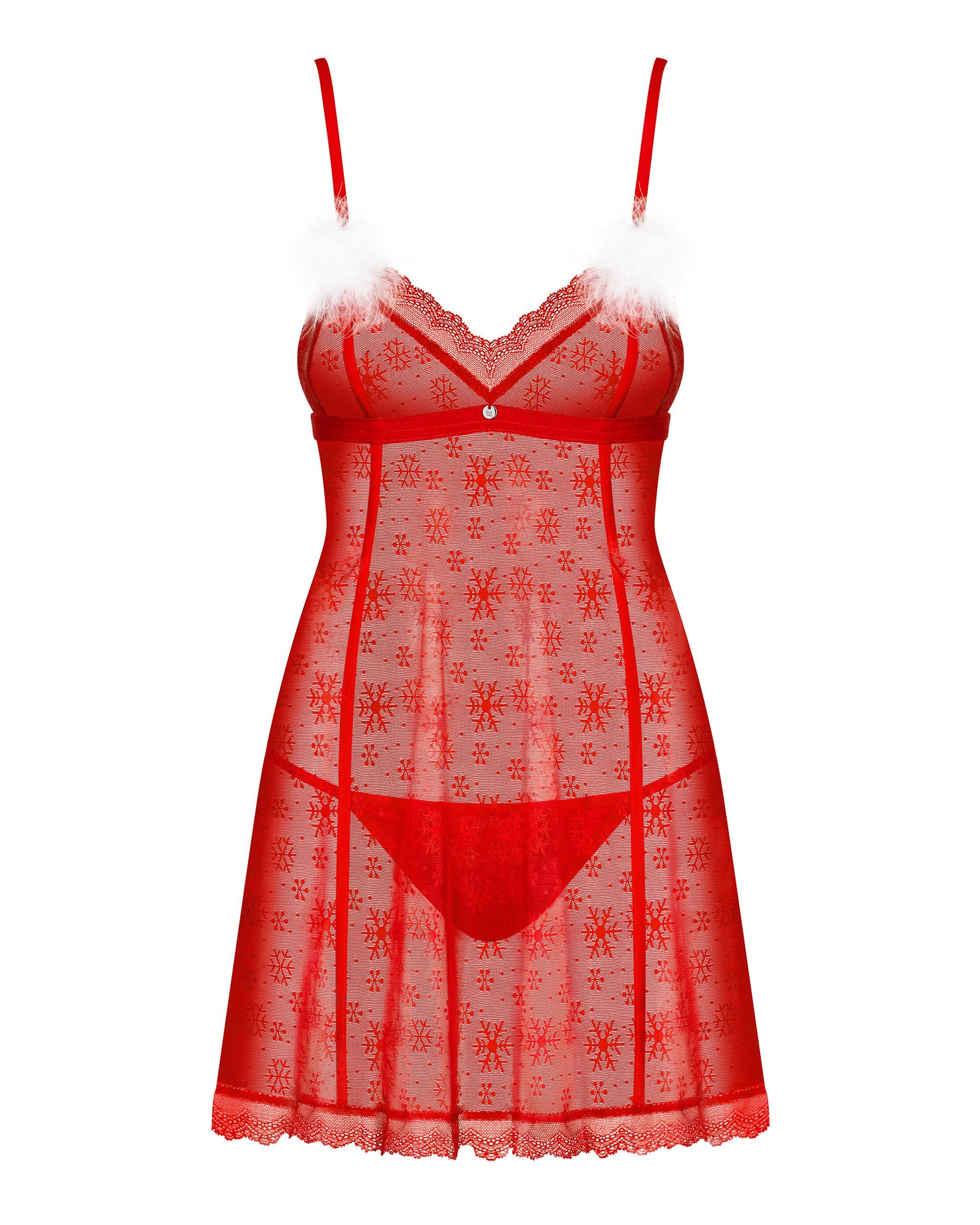 Obsessive Negligé Babydoll in rot für Weihnachten mit String X-Mas (2-tlg)