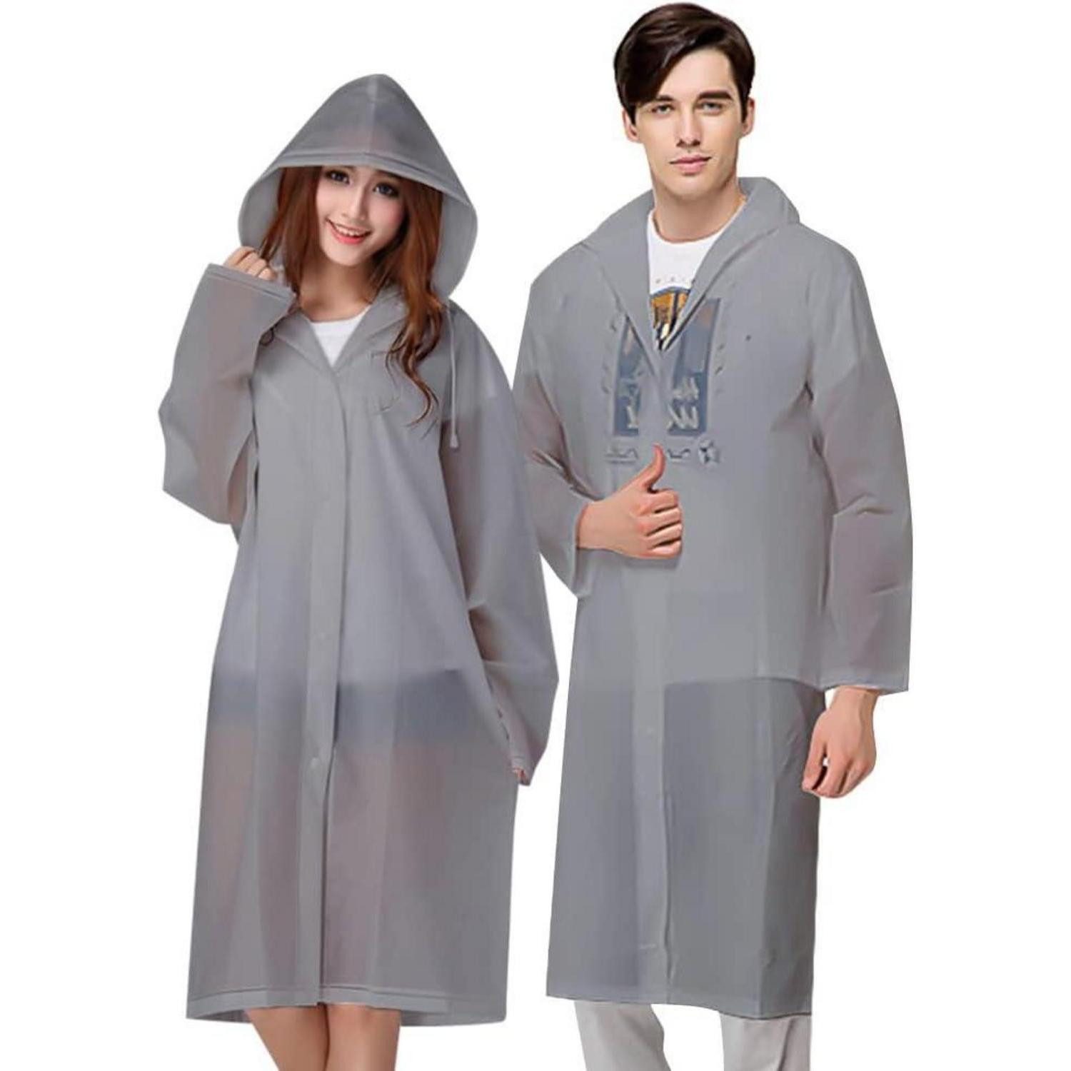 LuxusKollektion Regenmantel Regenponcho wiederverwendbar transparent PEVA wasserdicht 2pcs grau
