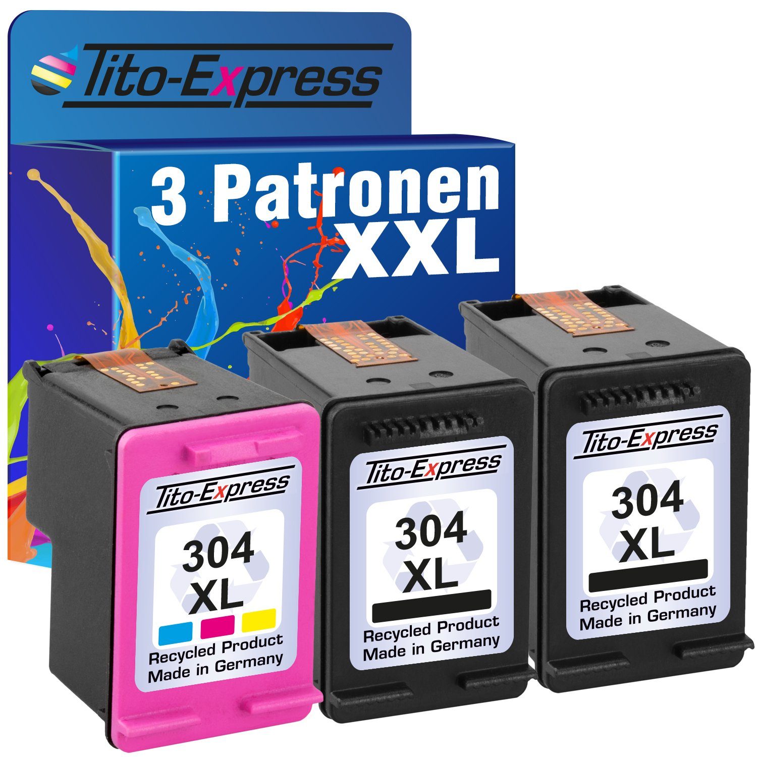 Tito-Express 3er Set ersetzt HP 304 XL 304XL Tintenpatrone (für Envy 5030 5032 5000 DeskJet 2600 2620 2630 3750 3760 5010 5032)