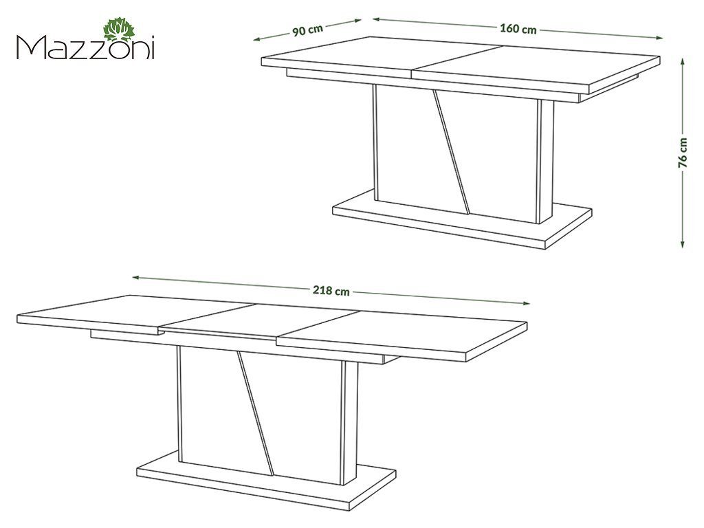 Tisch / Noble bis Esstisch ausziehbar Design Weiß dunkel 218 cm Esstisch matt Noir Eiche Mazzoni 160