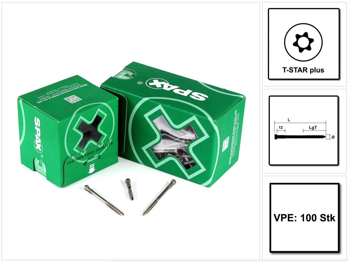 SPAX Spreizdübel Terrassenschraube 5,0 x 60 mm Edelstahl A2 (0537000500603) 100 Stk