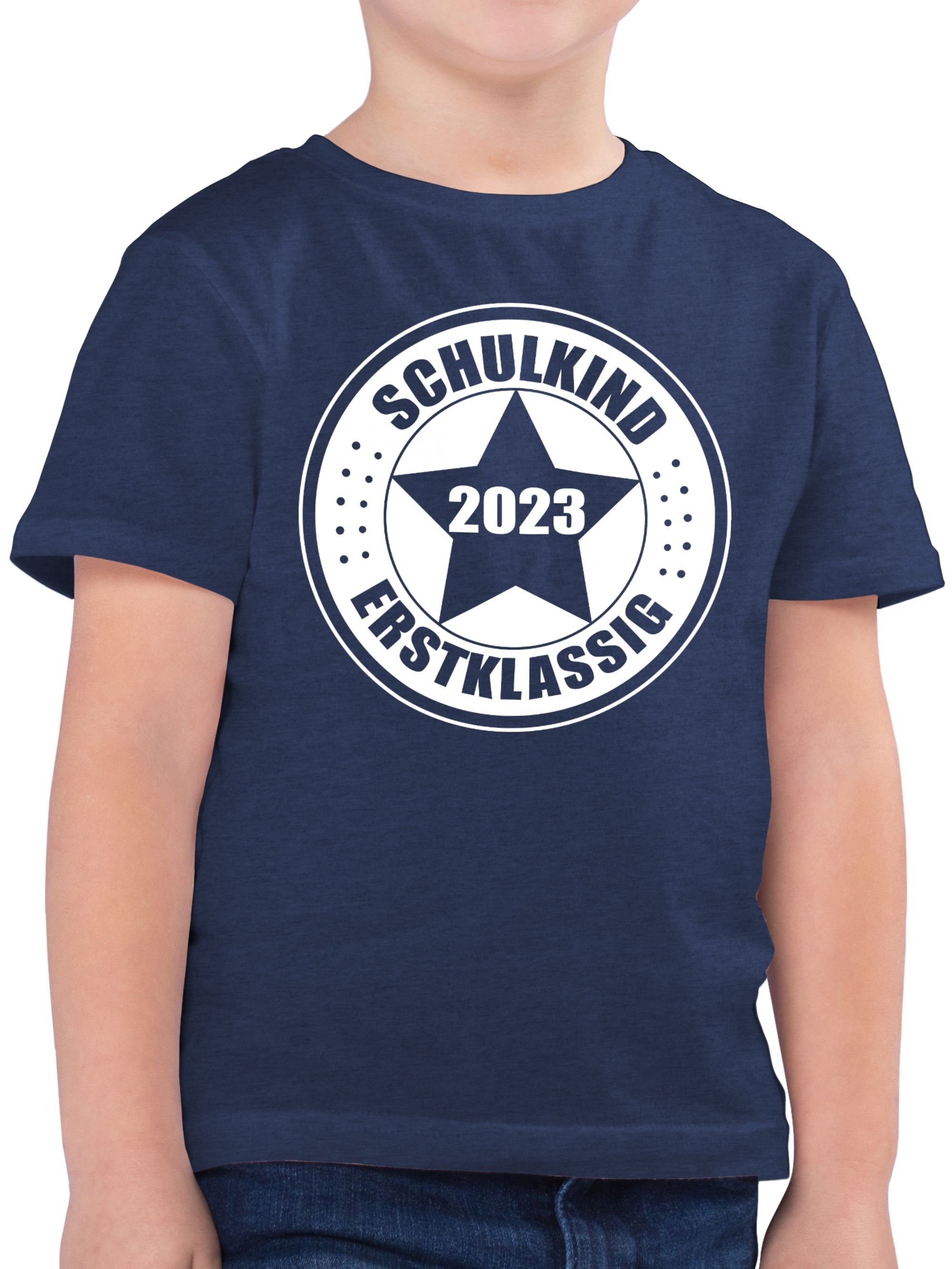 Shirtracer T-Shirt Schulkind 2023 - Erstklassig Einschulung Junge Schulanfang Geschenke 01 Dunkelblau Meliert