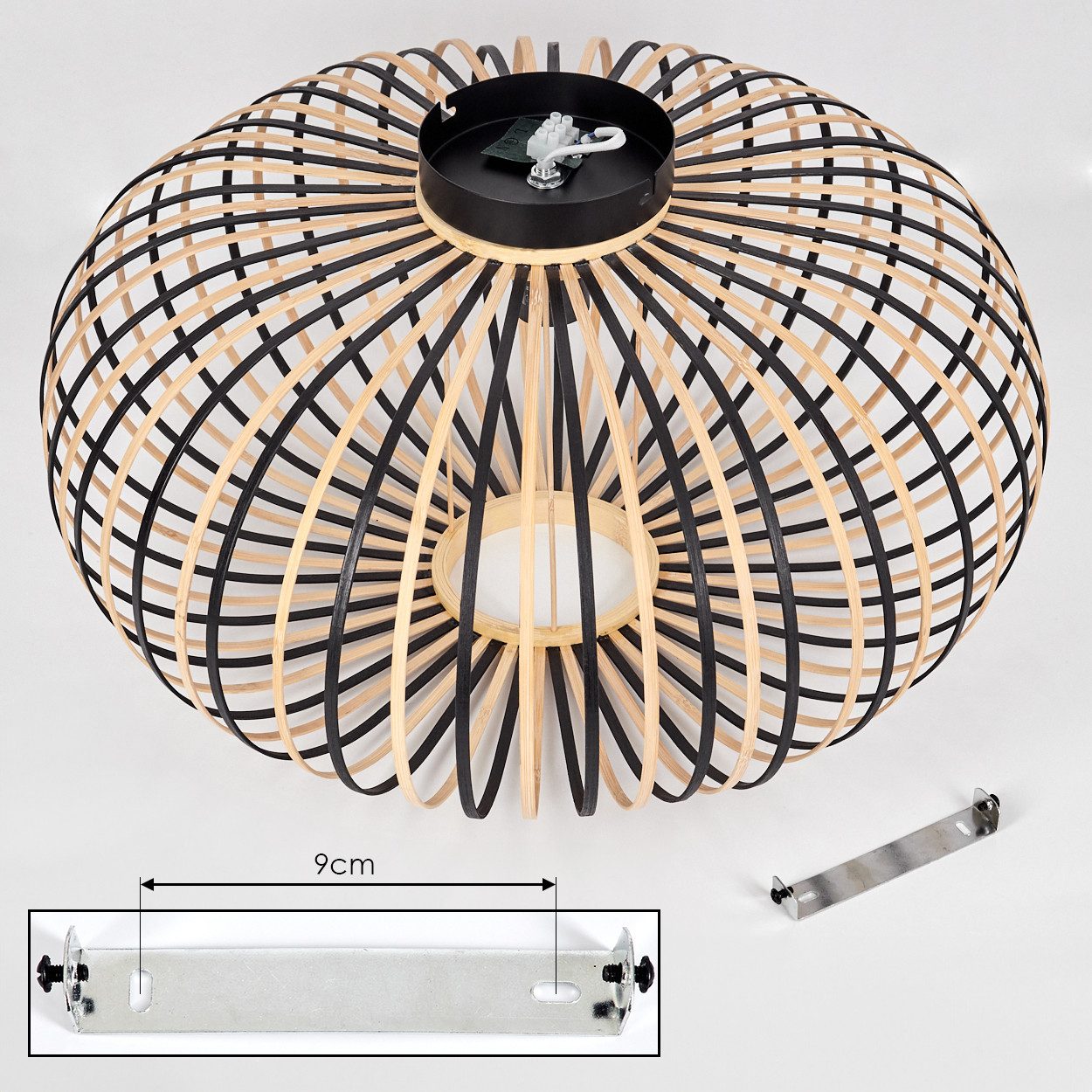 hofstein Deckenleuchte Deckenlampe aus Metall/Bambus in Schwarz/Natur, Leuchte im Boho-Style, ohne Leuchtmittel, skandinavisches Design, Schirm Ø 40 cm, mit Lic – Bild 5 von 5