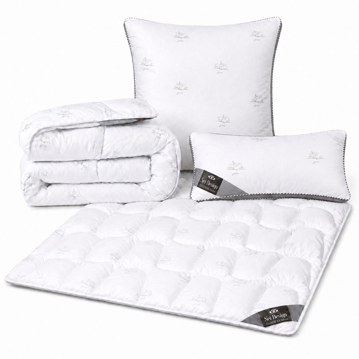 SEI Design Microfaserbettdecke Bettset SWAN winter 3-tlg. 135x200 + 3D Kissen 80x80 + 40x80, Füllung: Mikrofaser daunenähnliches Gefühl, Bezug: 100% Polyester, 40x80