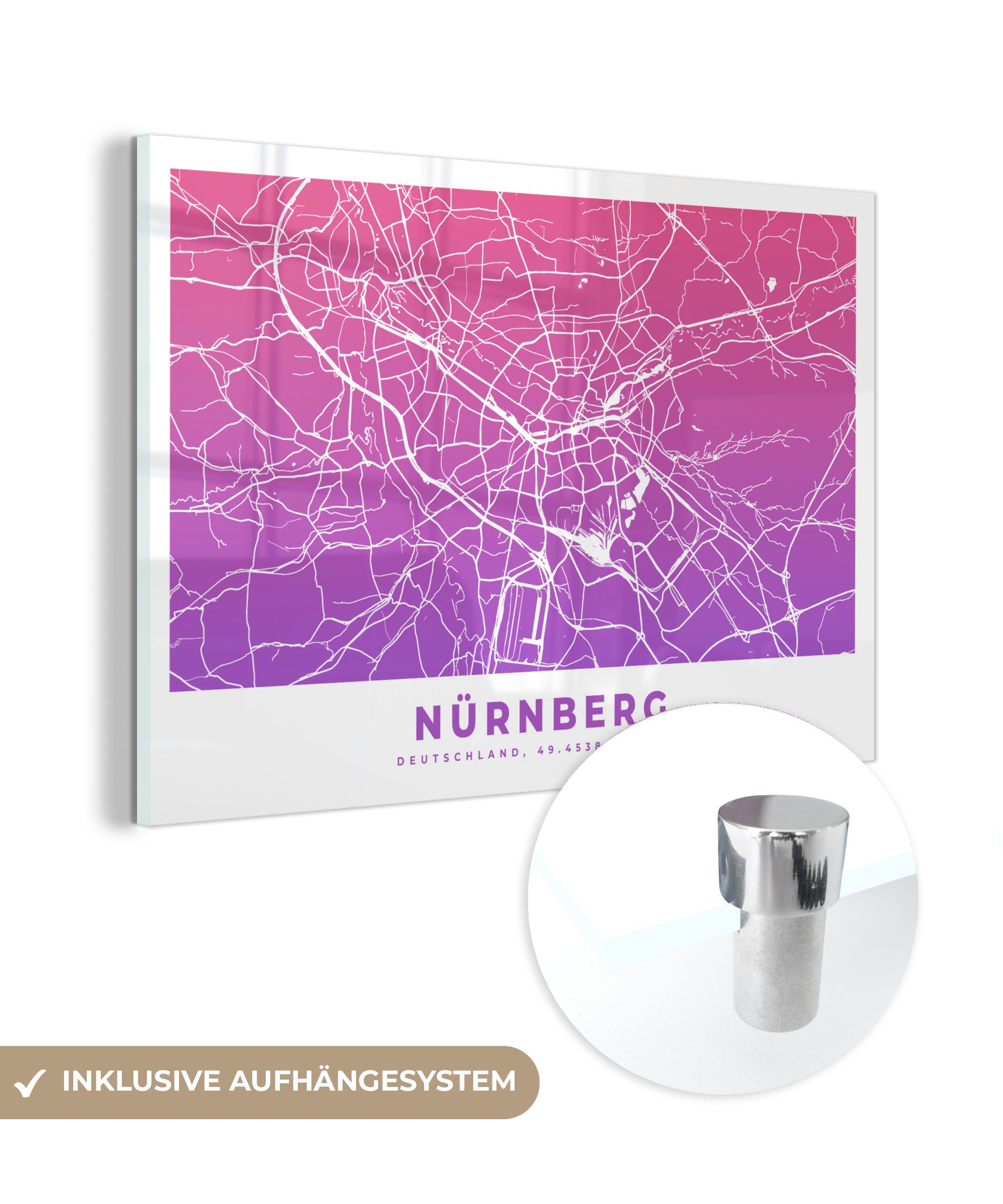 MuchoWow Acrylglasbild Nürnberg - Deutschland, (1 Acrylglasbilder St), Wohnzimmer & Schlafzimmer - Stadtplan