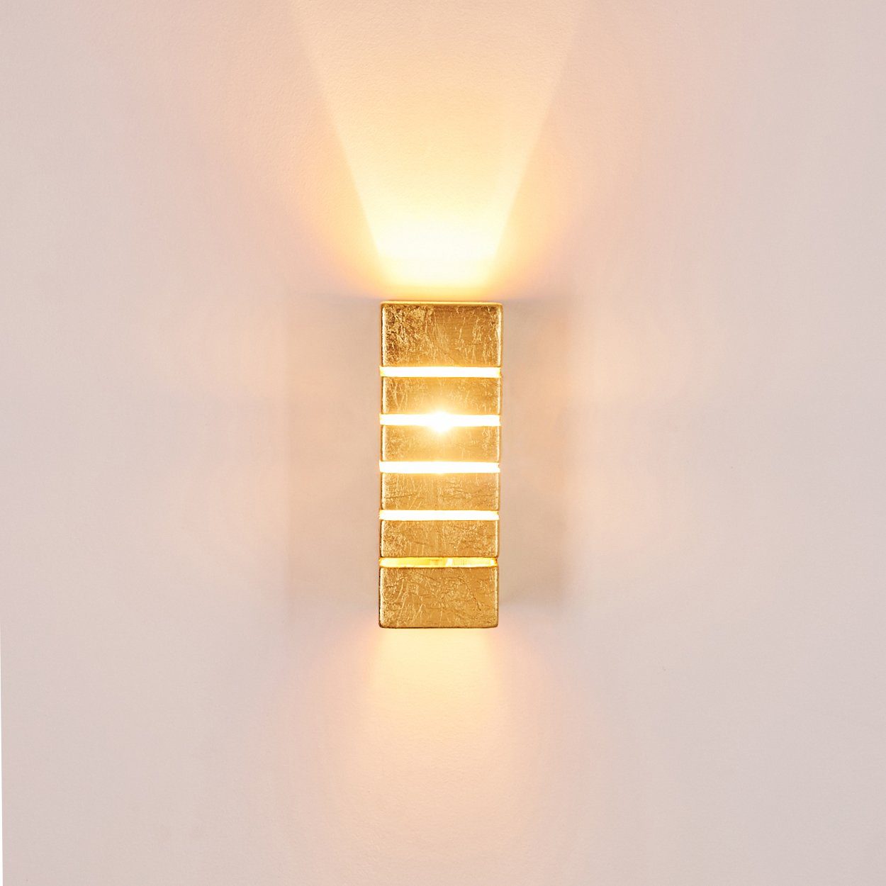 in Wandlampe mit mit Wandleuchte Blattgold-Optik ohne Keramik Leuchtmittel, 1xE14, hofstein Innen »Arnone« aus Lichtschlitzen, Gold,