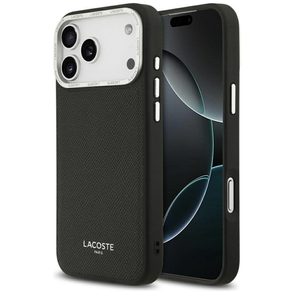 Lacoste Handyhülle iPhone 17 Pro Max Champs Elysees Kunstleder schwarz Logo Magsafe 6,9 Zoll, Kantenschutz