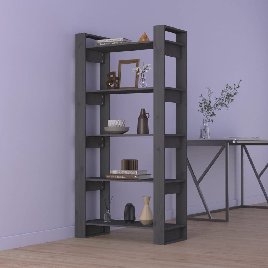 furnicato Bücherregal Bücherregal/Raumteiler Grau 80x35x160 cm Massivholz | Bücherschränke