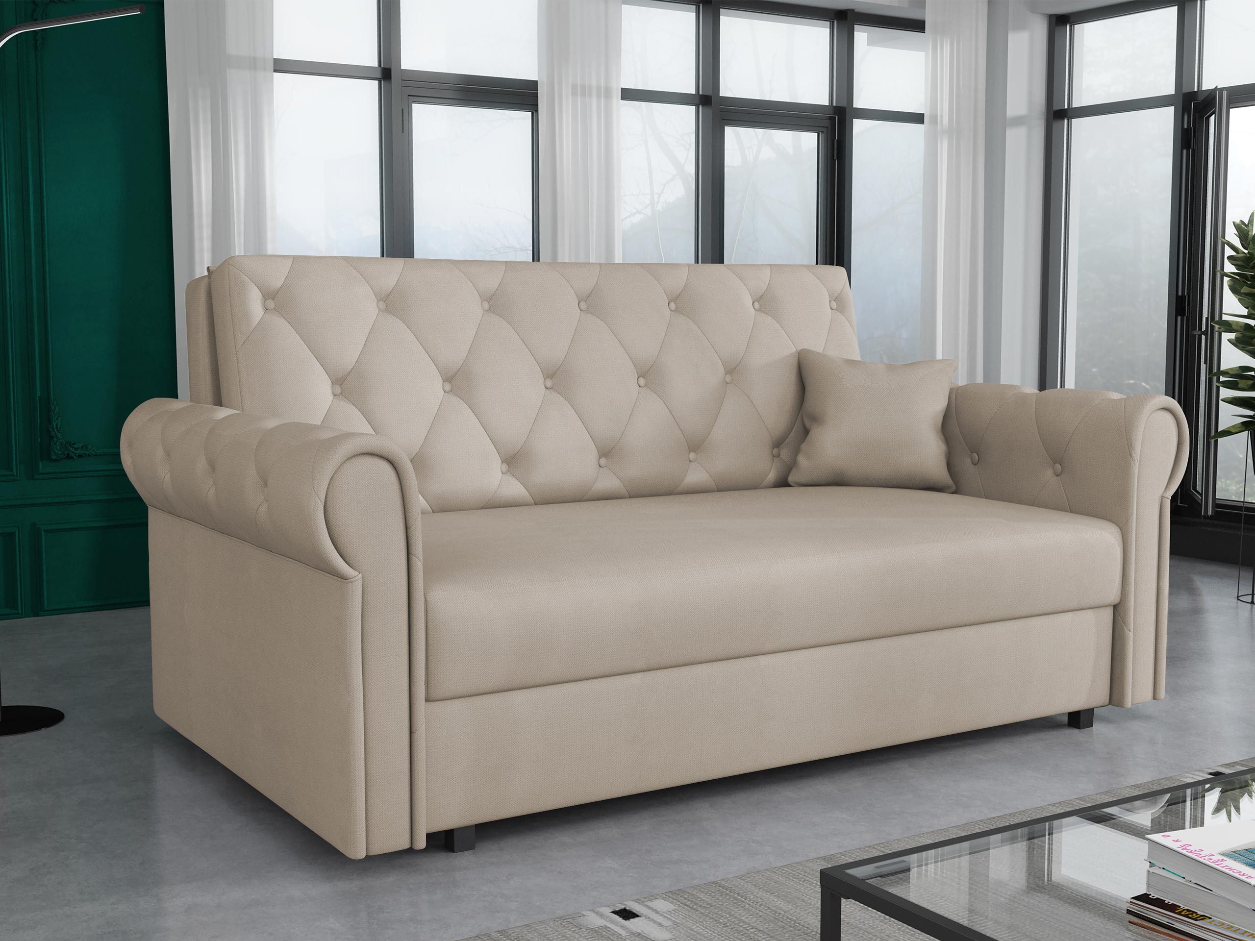 MIRJAN24 Schlafsofa Viva Roma III, mit Bettkasten und Schlaffunktion, inkl. Kissen, Schwarz Metallfüße, Wellenfeder, 3 Sitzer