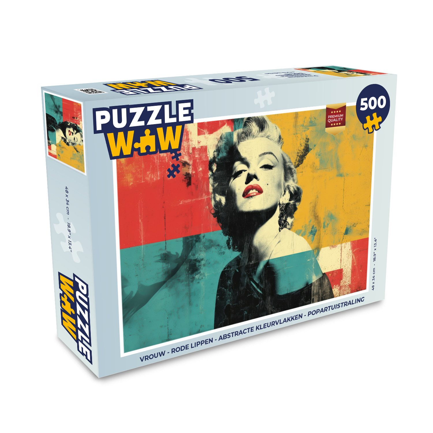 MuchoWow Puzzle Frau - Rote Lippen - Abstrakte Farbfelder - Pop-Art-Stil, 500 Puzzleteile, Foto-Puzzle, Bilderrätsel, Puzzlespiele, Spielzeug