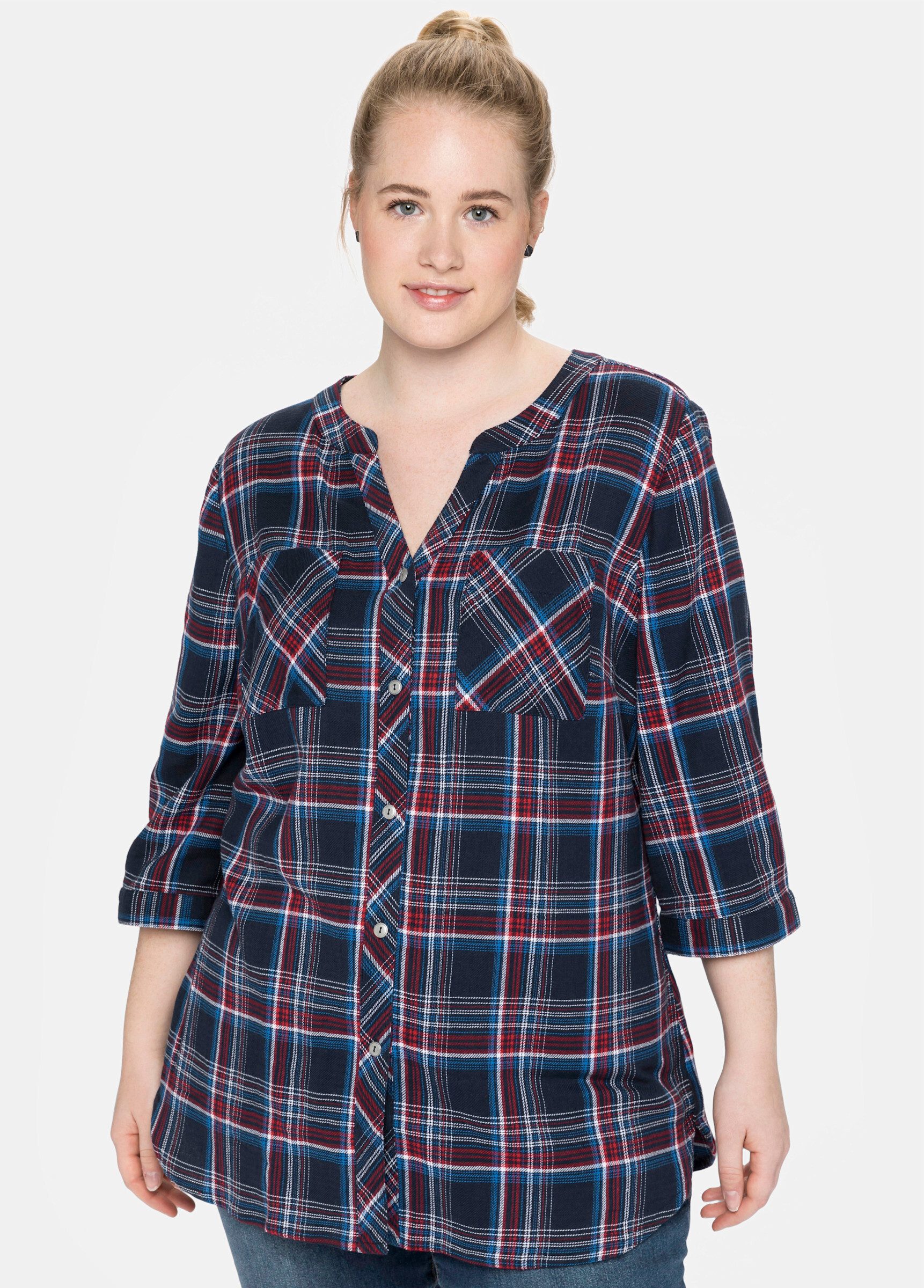 Sheego Klassische Bluse Karo-Bluse 3/4-Arm günstig online kaufen