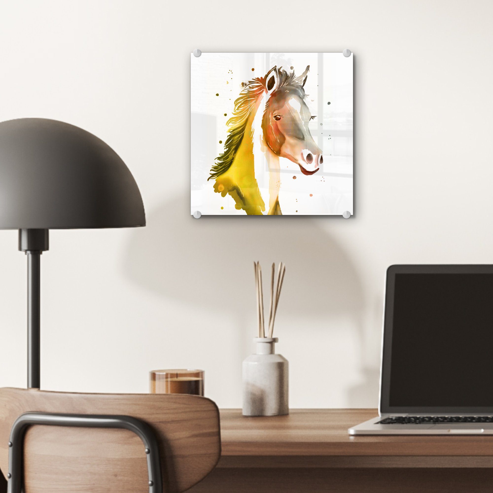 - - - Foto Glas Gelb Glas - Acrylglasbild auf Glasbilder MuchoWow - - Pferd Kinder Wanddekoration Wandbild Polka (1 - Mädchen, auf St), Bilder Mädchen - dots