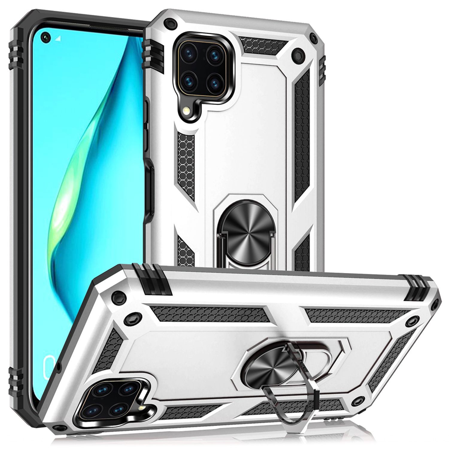 Nalia Smartphone-Hülle Huawei P40 Lite 16,3 cm (6,4 Zoll), Stoßfeste Military-Style Ring Hülle / Extrem Schützend / Outdoor Case