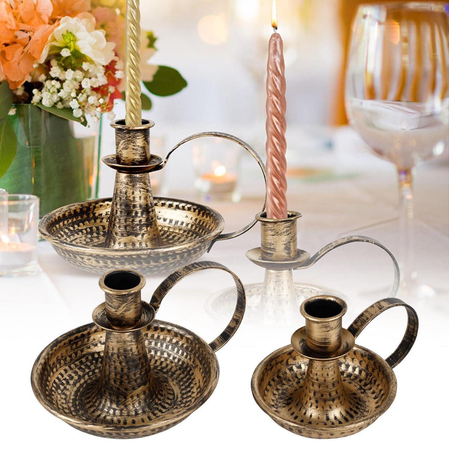 LuxusKollektion Tischkerzenhalter Kerzenhalter Eisen Retro geb. Griff Bronze 2er Set (2 St)