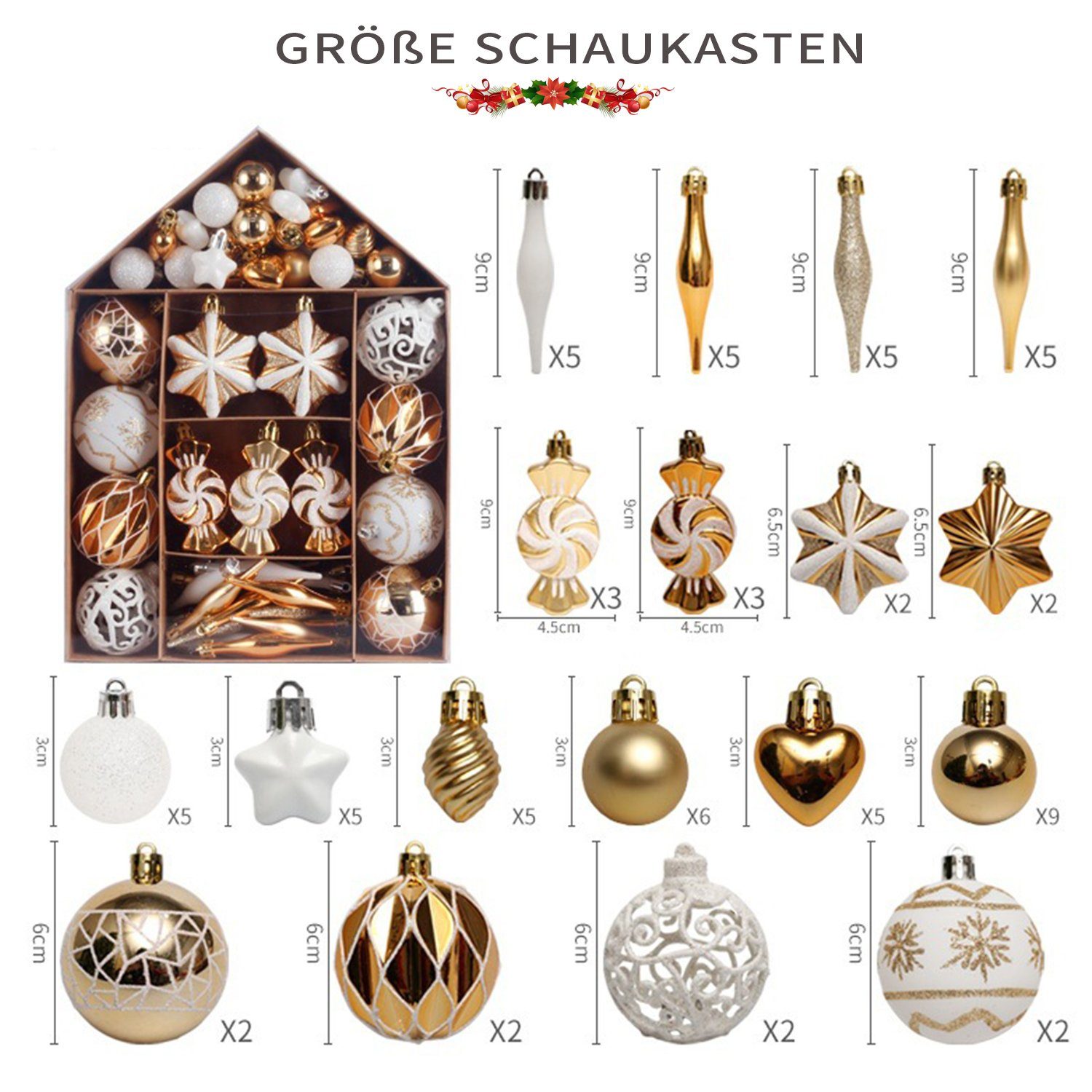 MAGICSHE Weihnachtsdeko Weihnachtsbaumkugel Ornamente-Set Weiß/Gold 73tlg