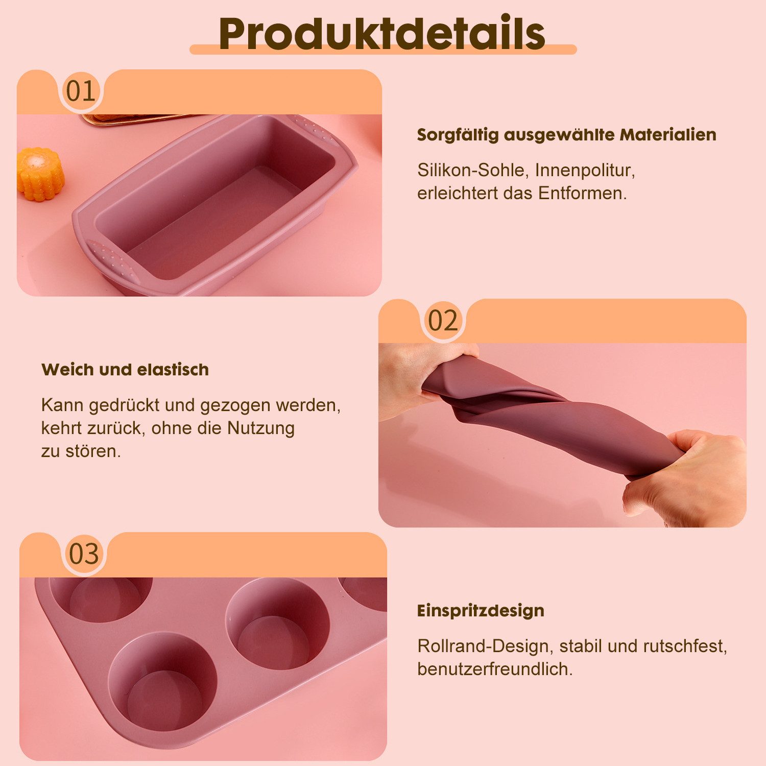 Refined Living Backform 7-tlg Antihaft Backformen Set Silikonform Backzubehör Kuchenform, (Brotbackform Muffinform Rund mit Teigschaber Backpinsel torten set), Hitzebeständige Kastenform für Backen Pizza Brot Kuchen Toast Cupcake
