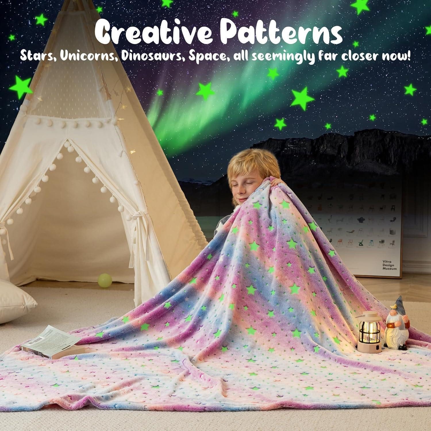 Kinderdecke Kuscheldecke Kinder GlowInTheDark Bunt-stern 3 120×150cm, LuxusKollektion – Bild 3 von 5