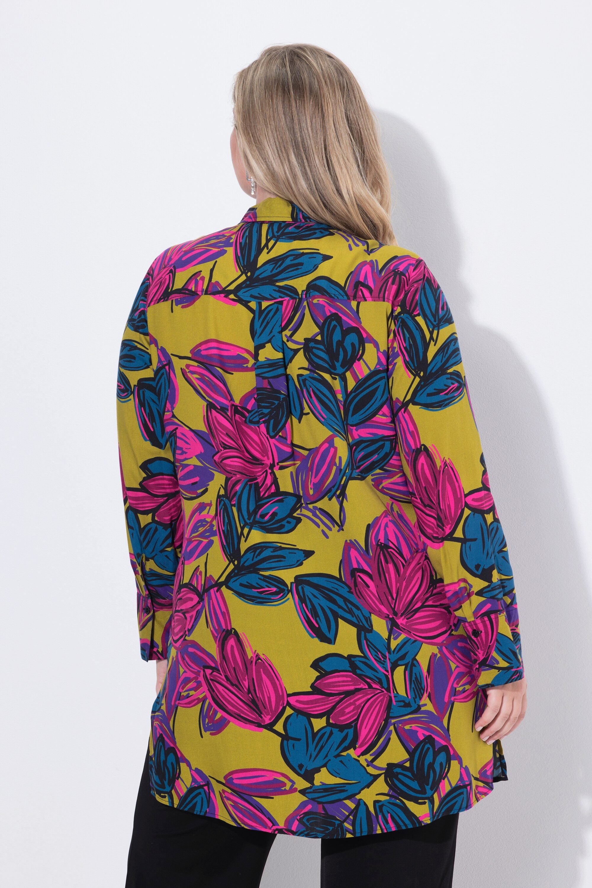 Ulla Popken Longbluse Longbluse Blüten Hemdkragen Langarm