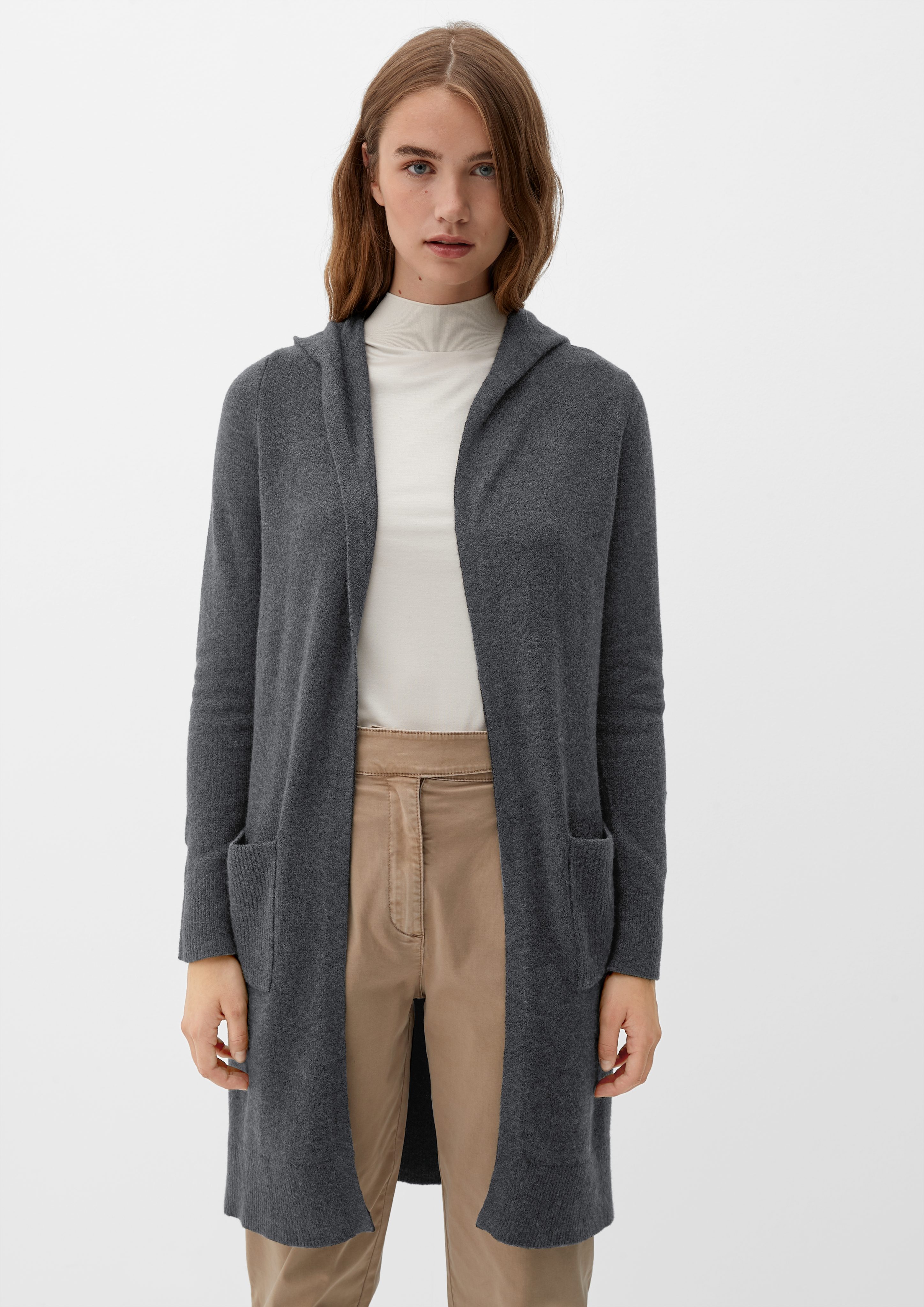 s.Oliver Strickjacke Long-Cardigan mit Kapuze Rippblende günstig online kaufen